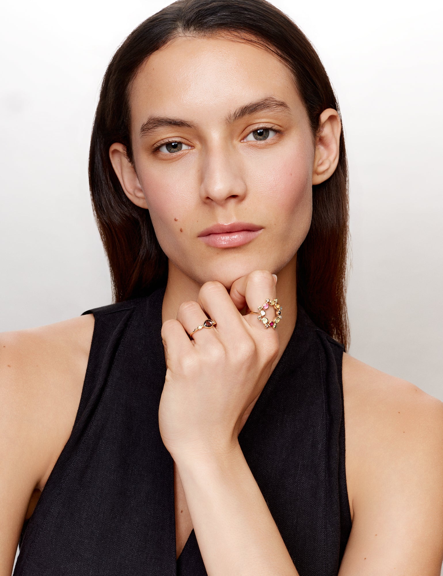 Couronnée sapphire, tourmaline, and chrysoberyl ring