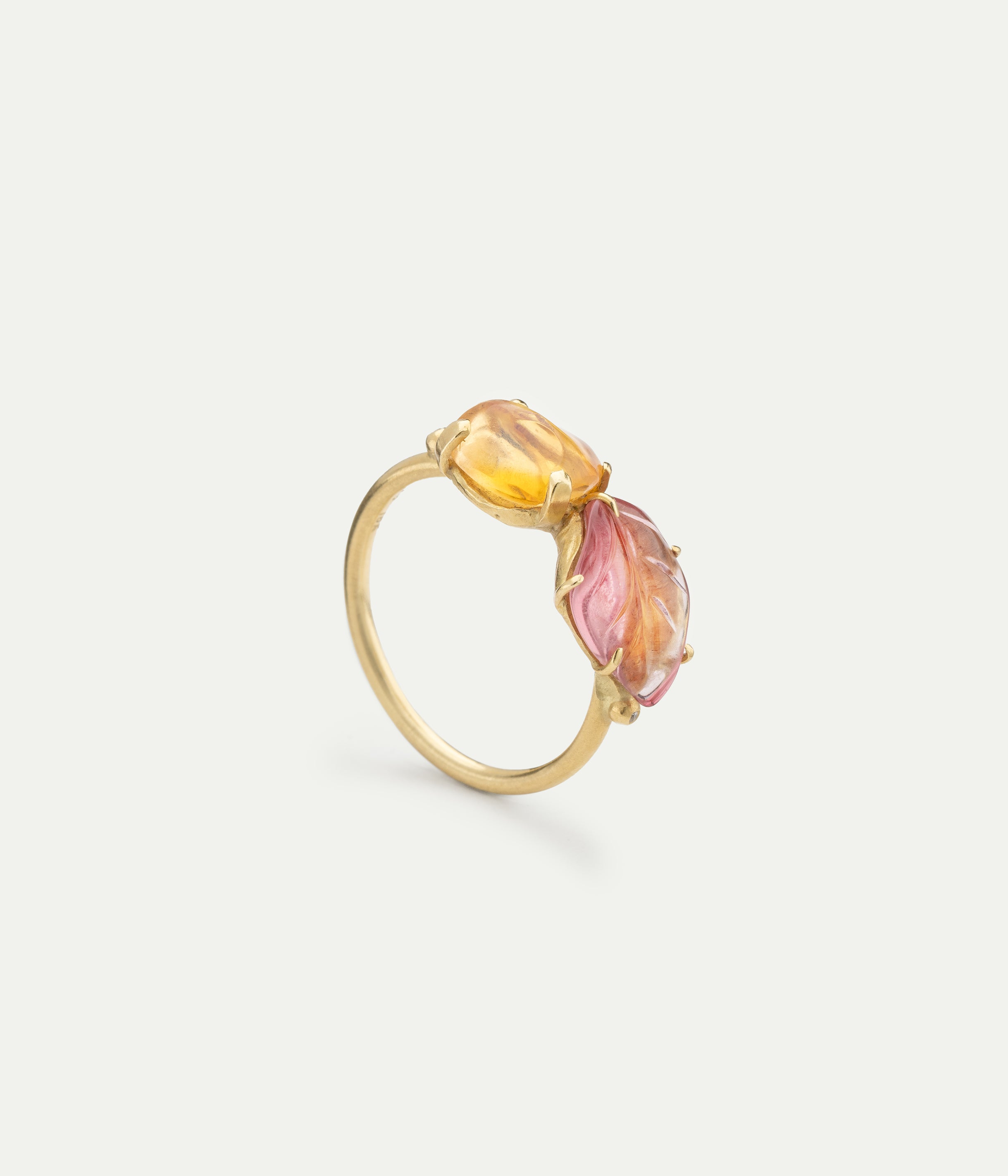 Leaf tourmaline and opal ring