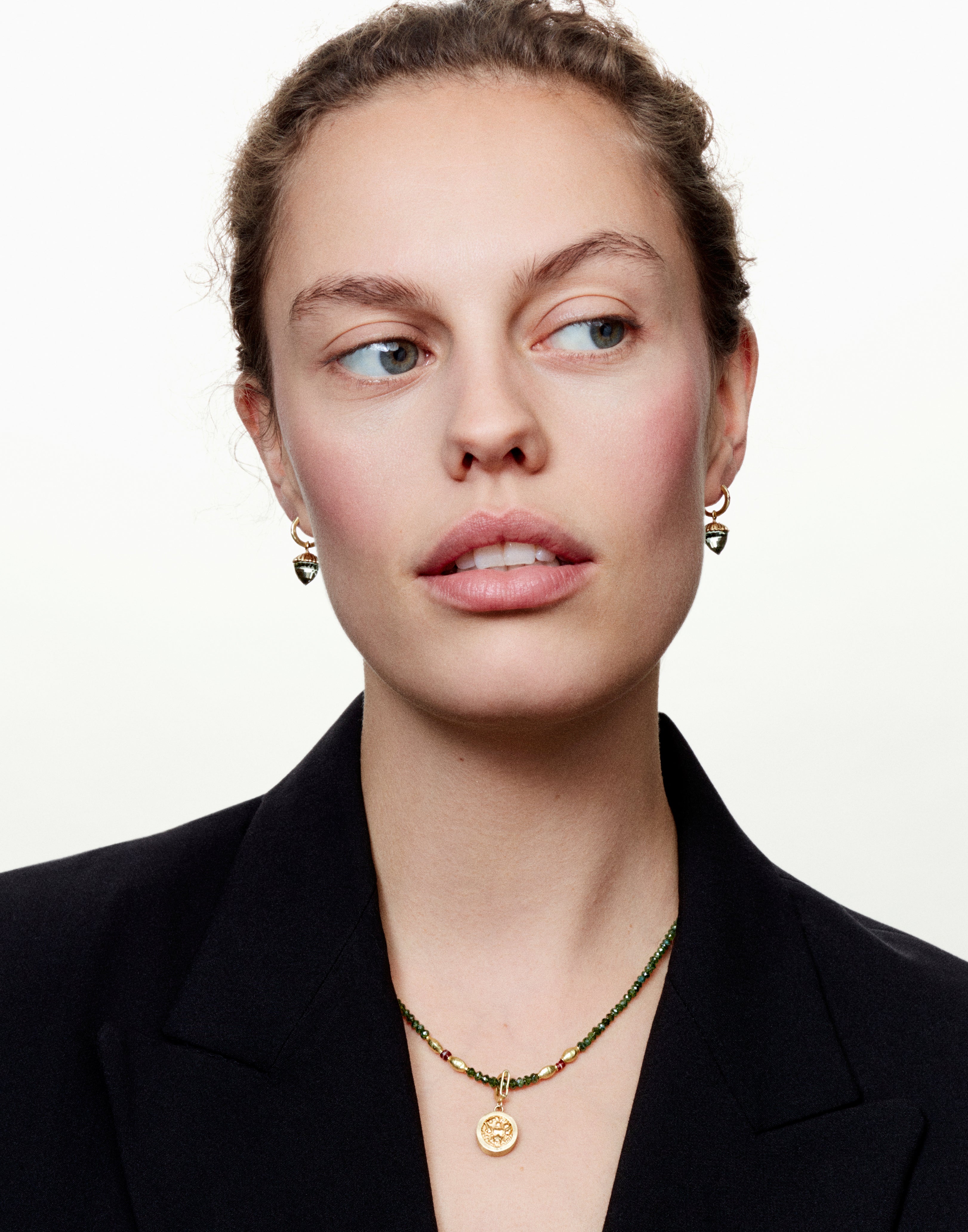 Collier Beads diamants verts et cornaline