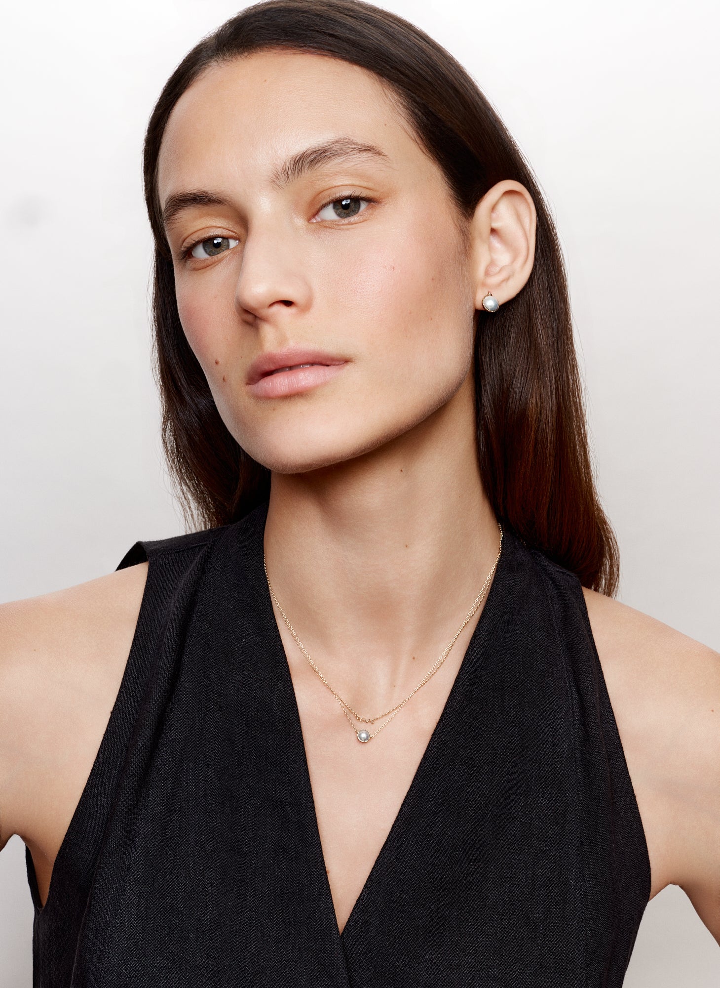 Collier Akoya double face or jaune, perle et diamants