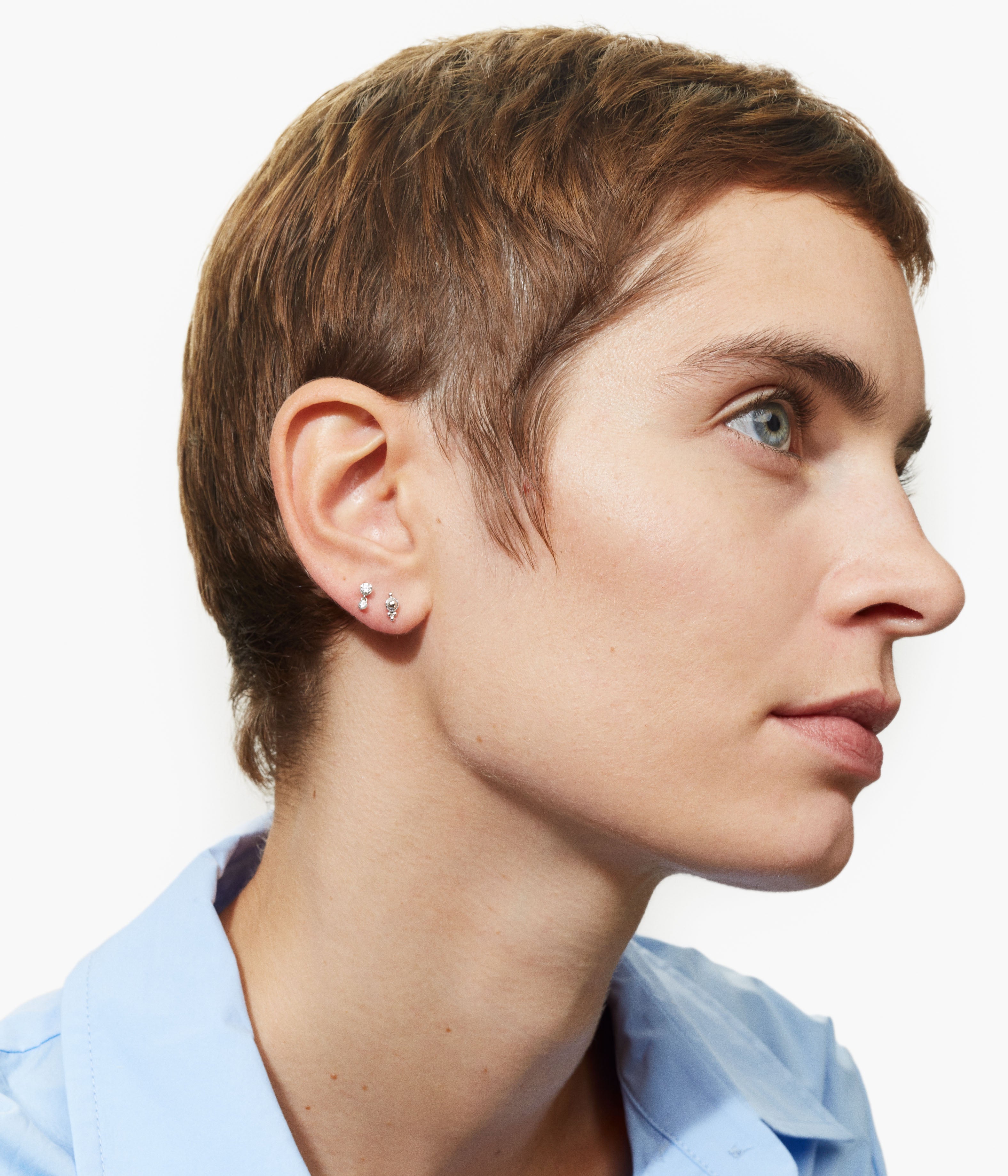 Stud single Invisible set or gris et diamants