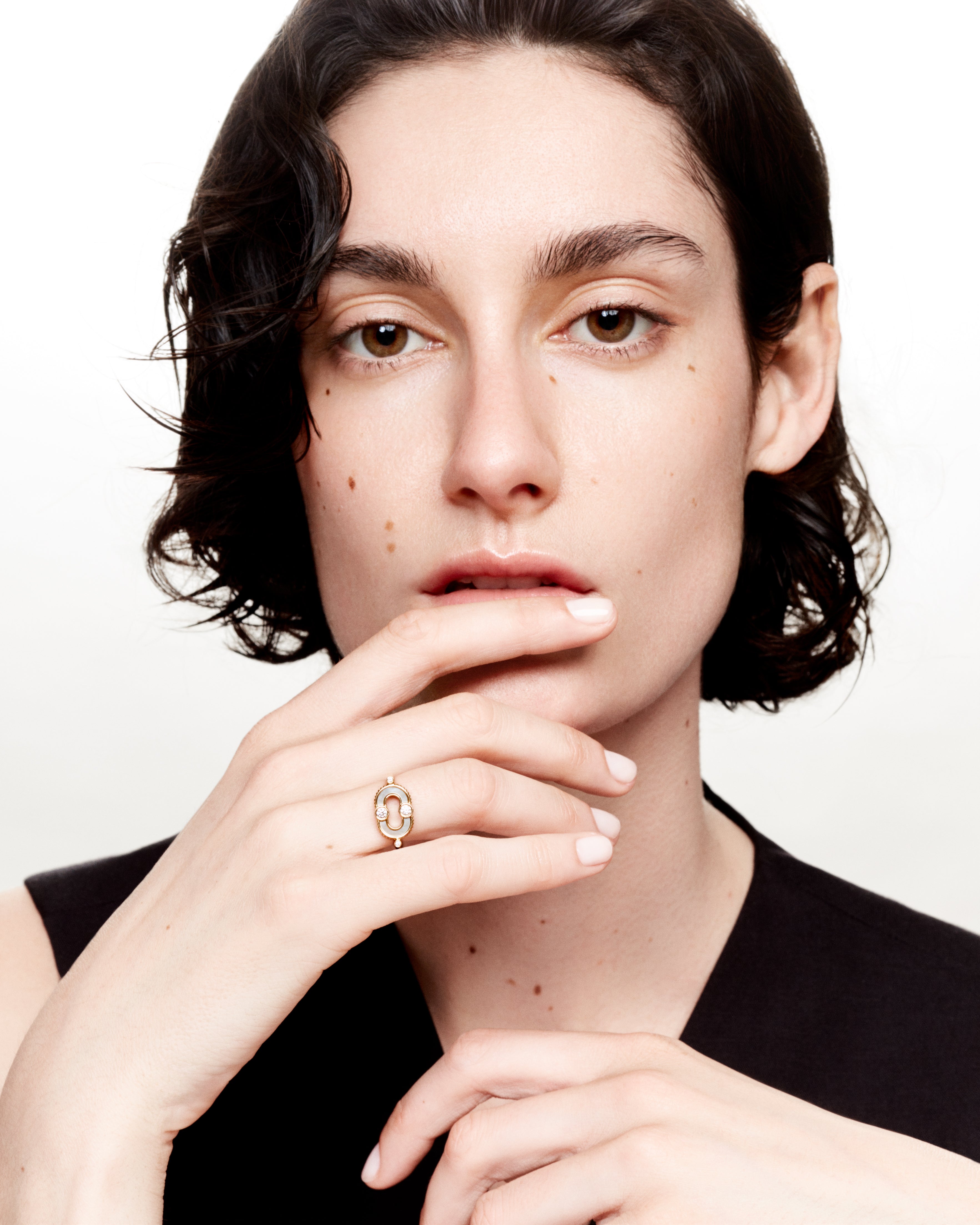 Magnetic Mother-of-Pearl and Diamond Ring