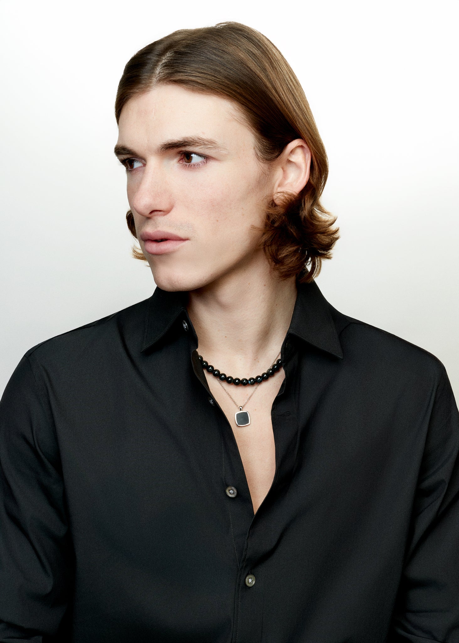 Cushion silver and onyx necklace