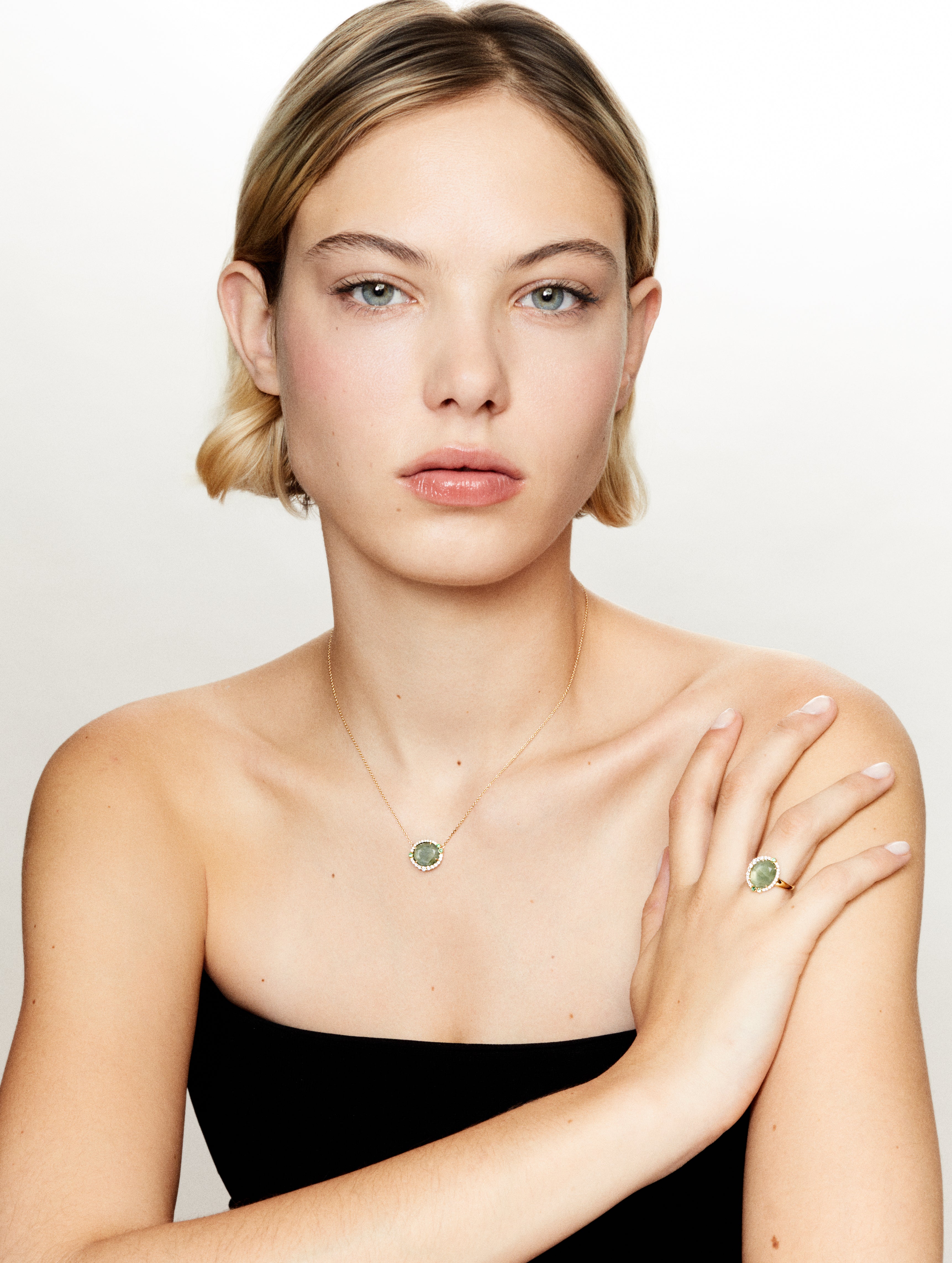 Simone green Prehnite and emeralds necklace