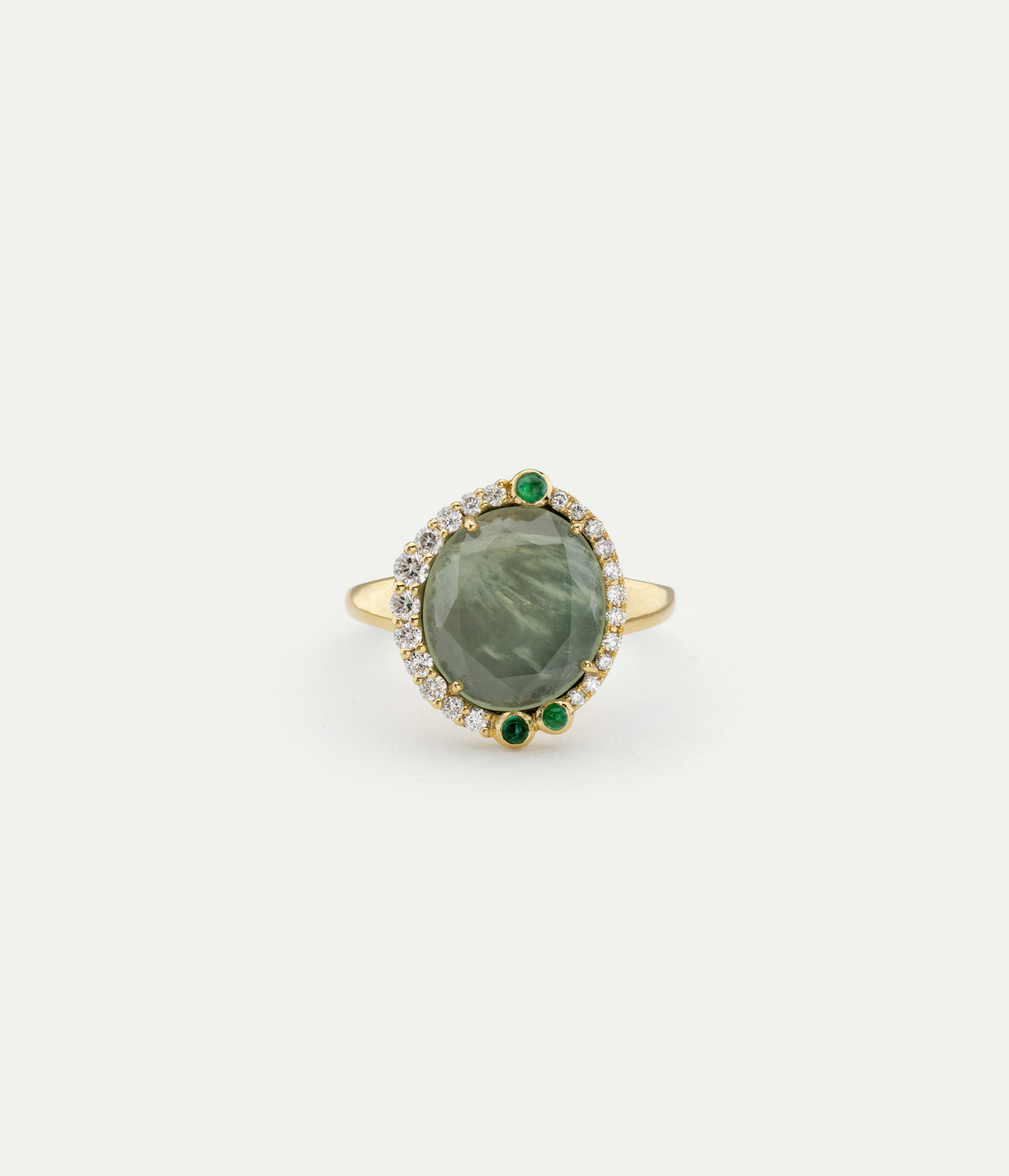 Bague Simone Prehnite et émeraudes vertes