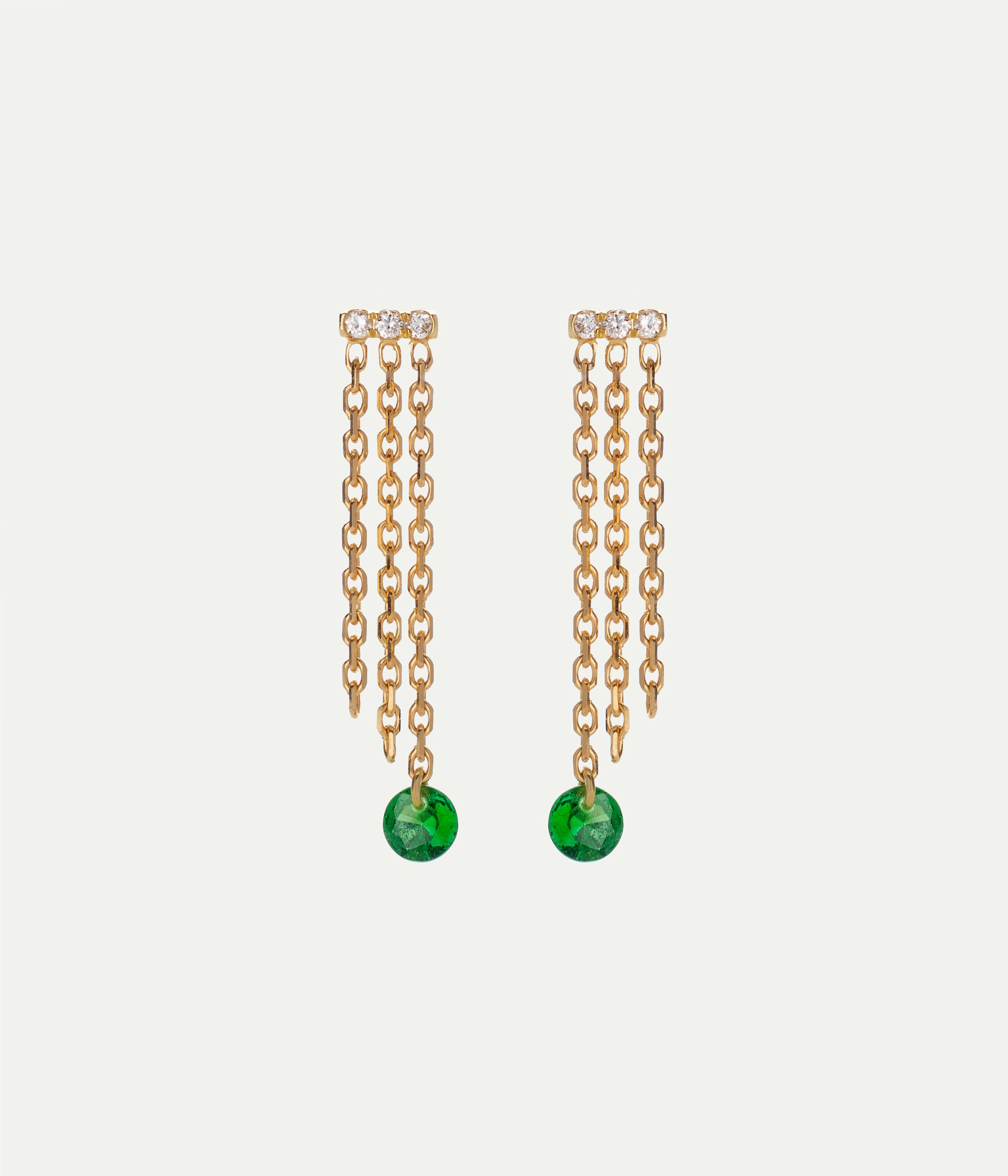 Boucles d'oreilles Set Free long fringes tsavorite