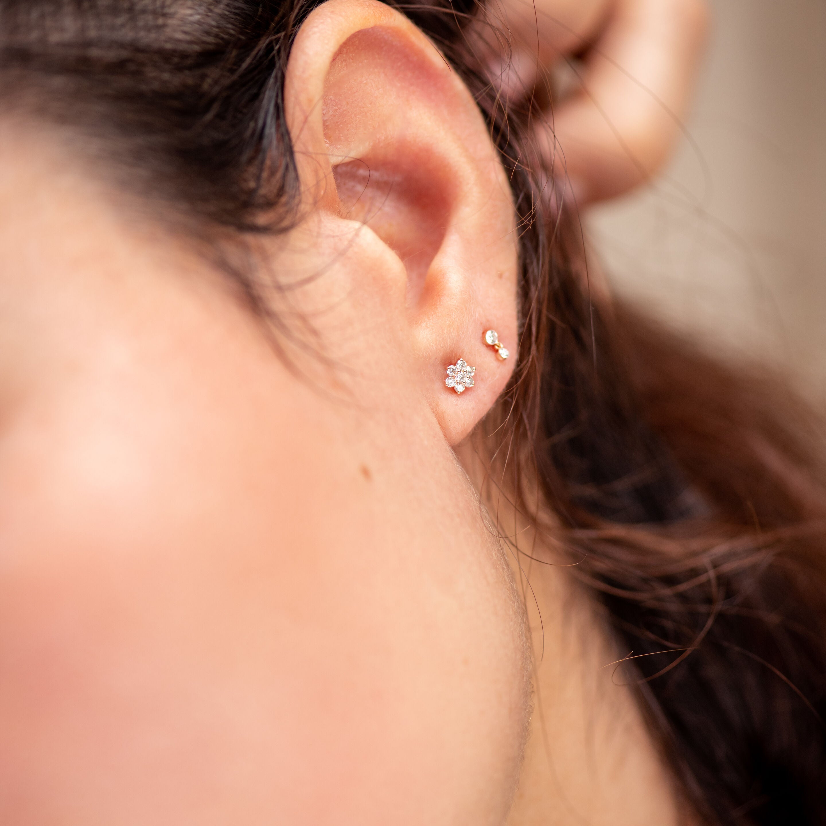 Boucle d'oreille single Diamond flower or rose