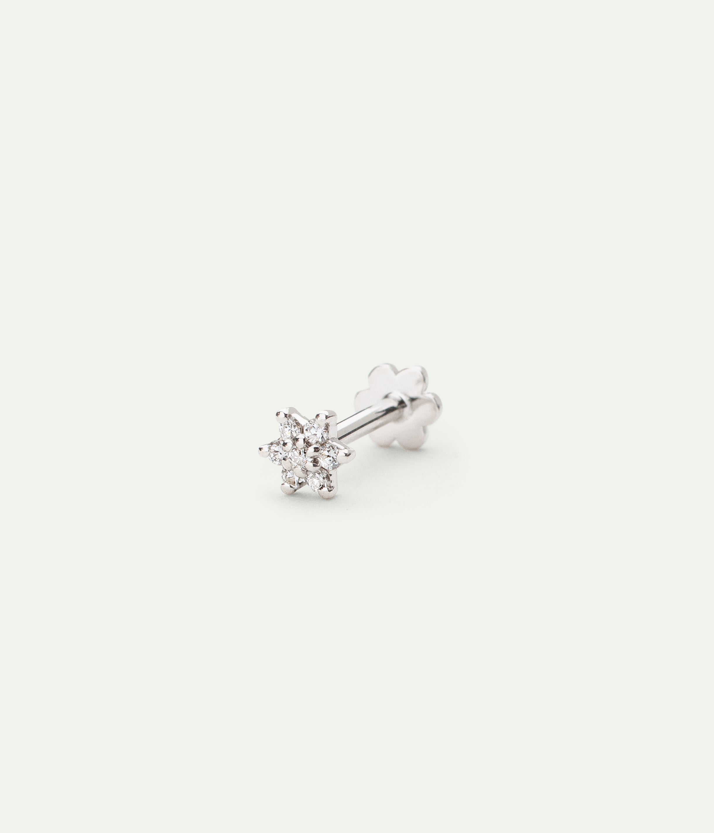 Stud Single Flower small or gris et diamants