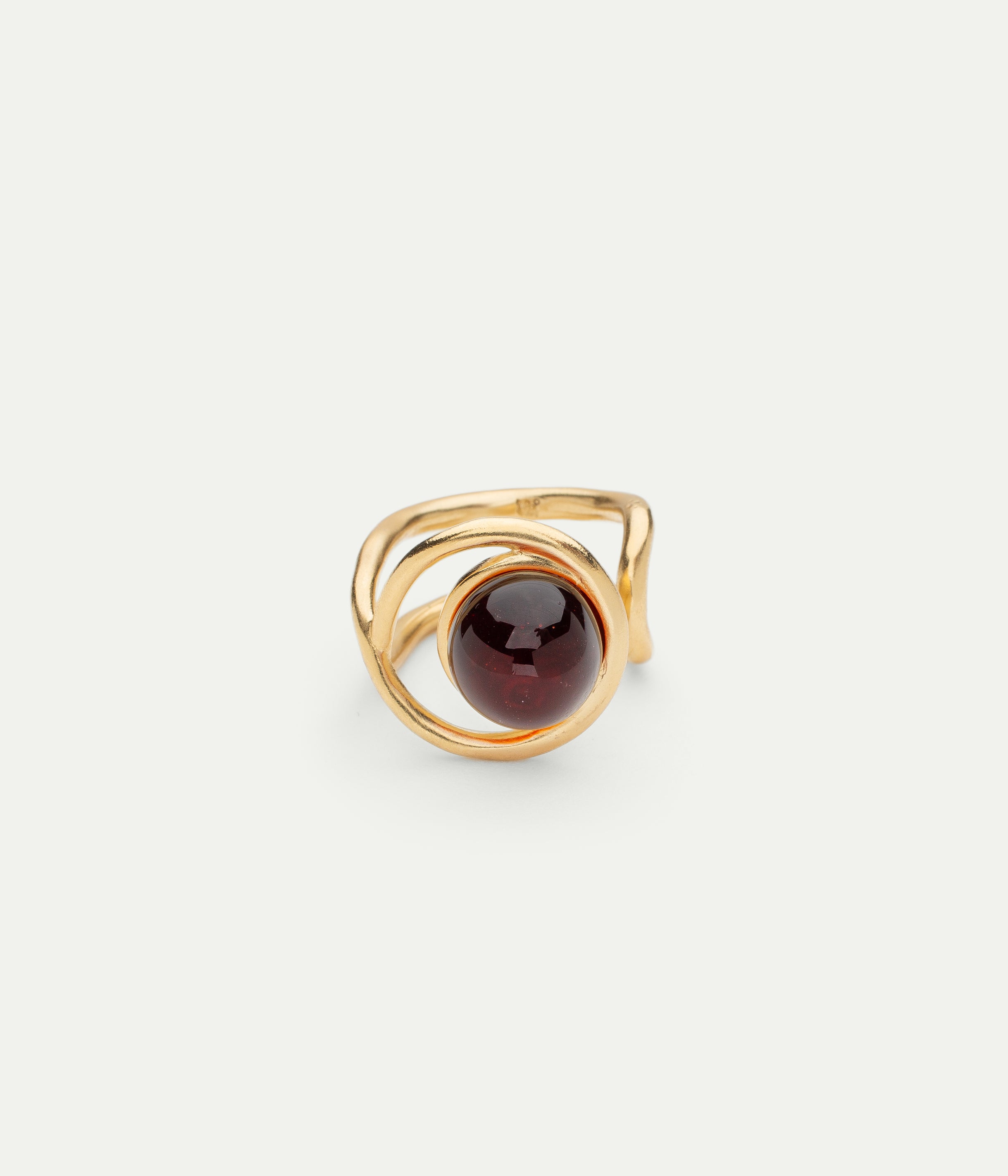 Bague Eclipse en vermeil et Verre Murano Rouge