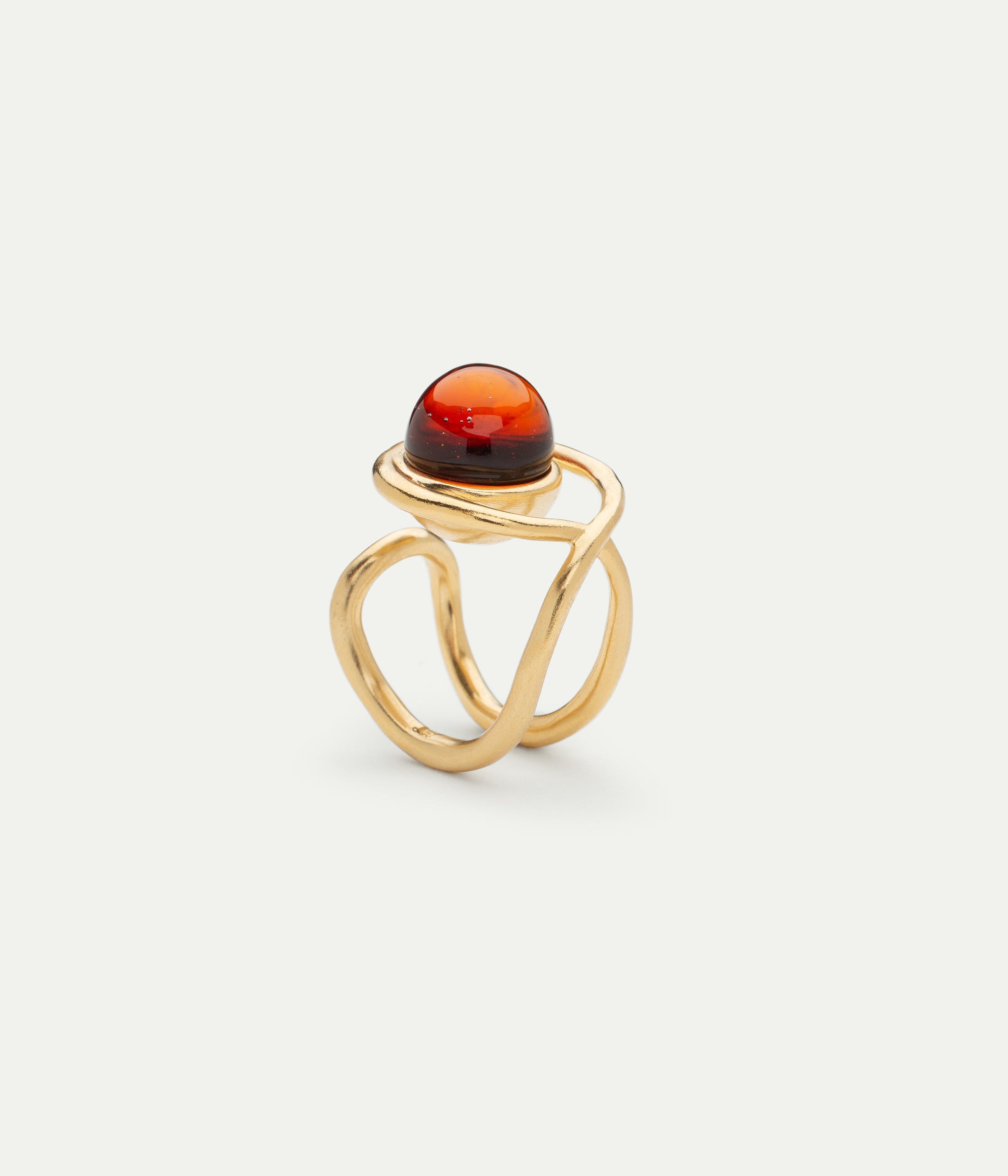 Bague Eclipse en vermeil et Verre Murano Rouge