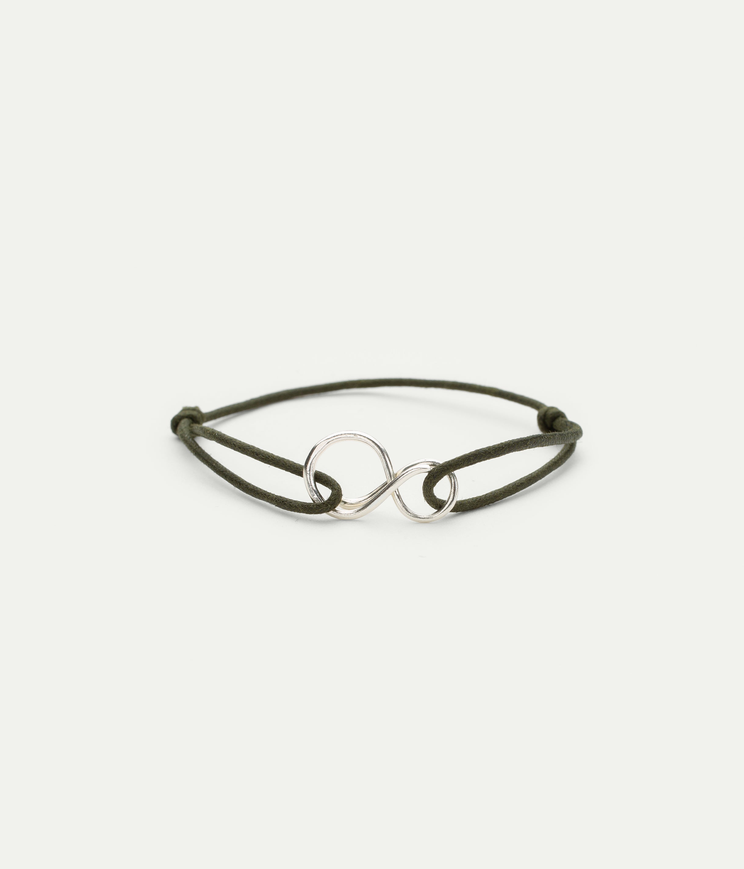 Mini Infini Silver Khaki Cord Bracelet