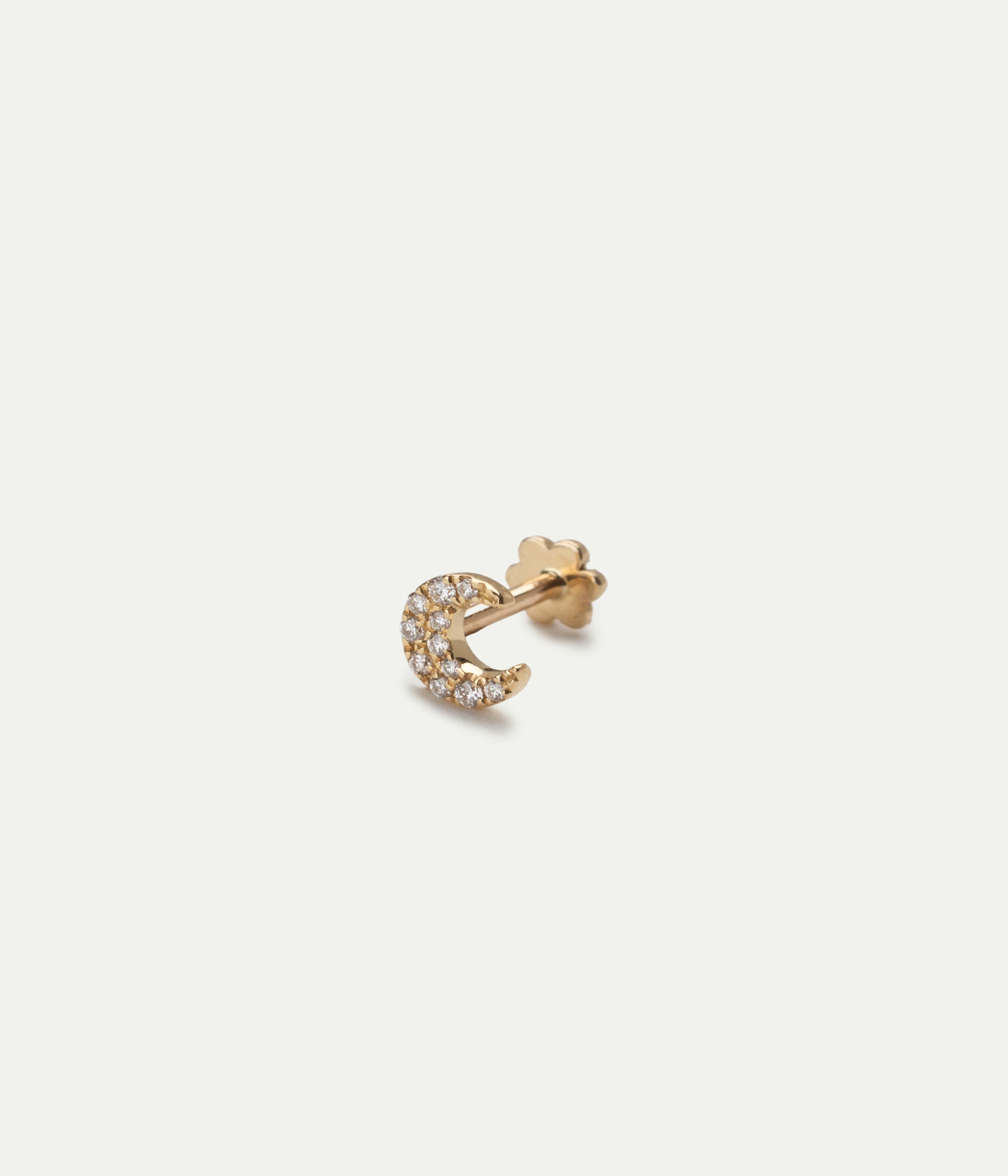 Moon yellow gold and diamonds Single Stud