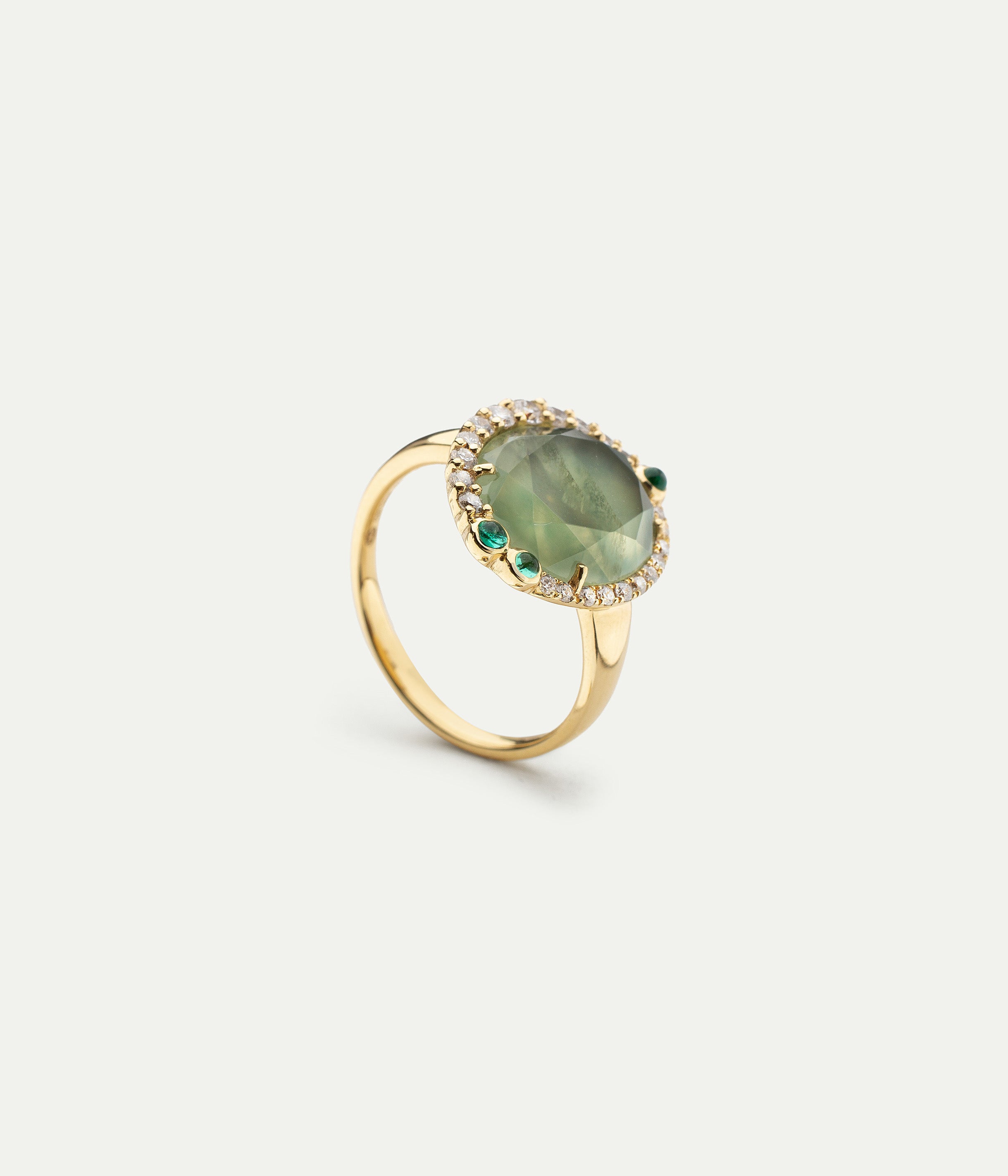 Bague Simone Prehnite et émeraudes vertes