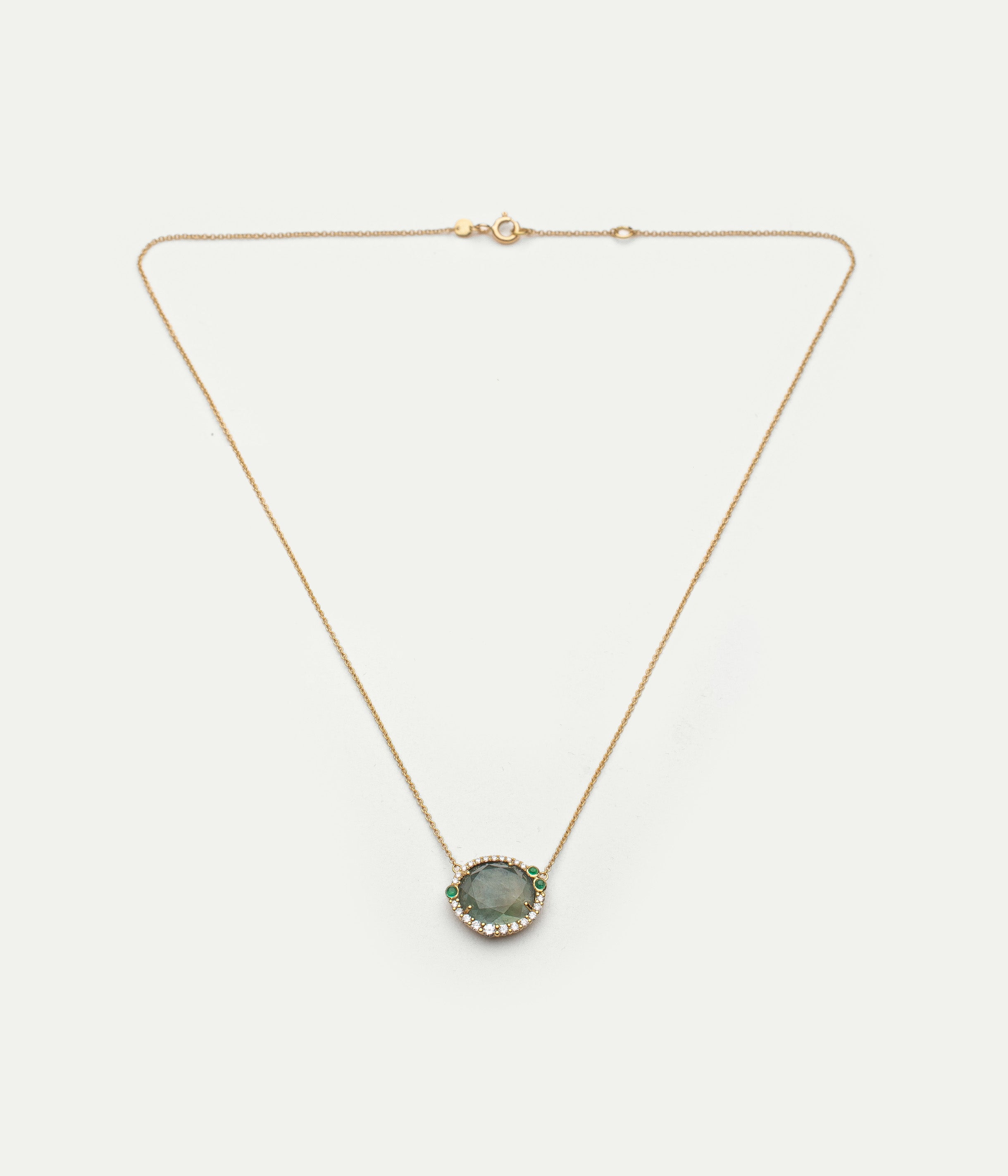 Collier Simone Prehnite et émeraudes vertes