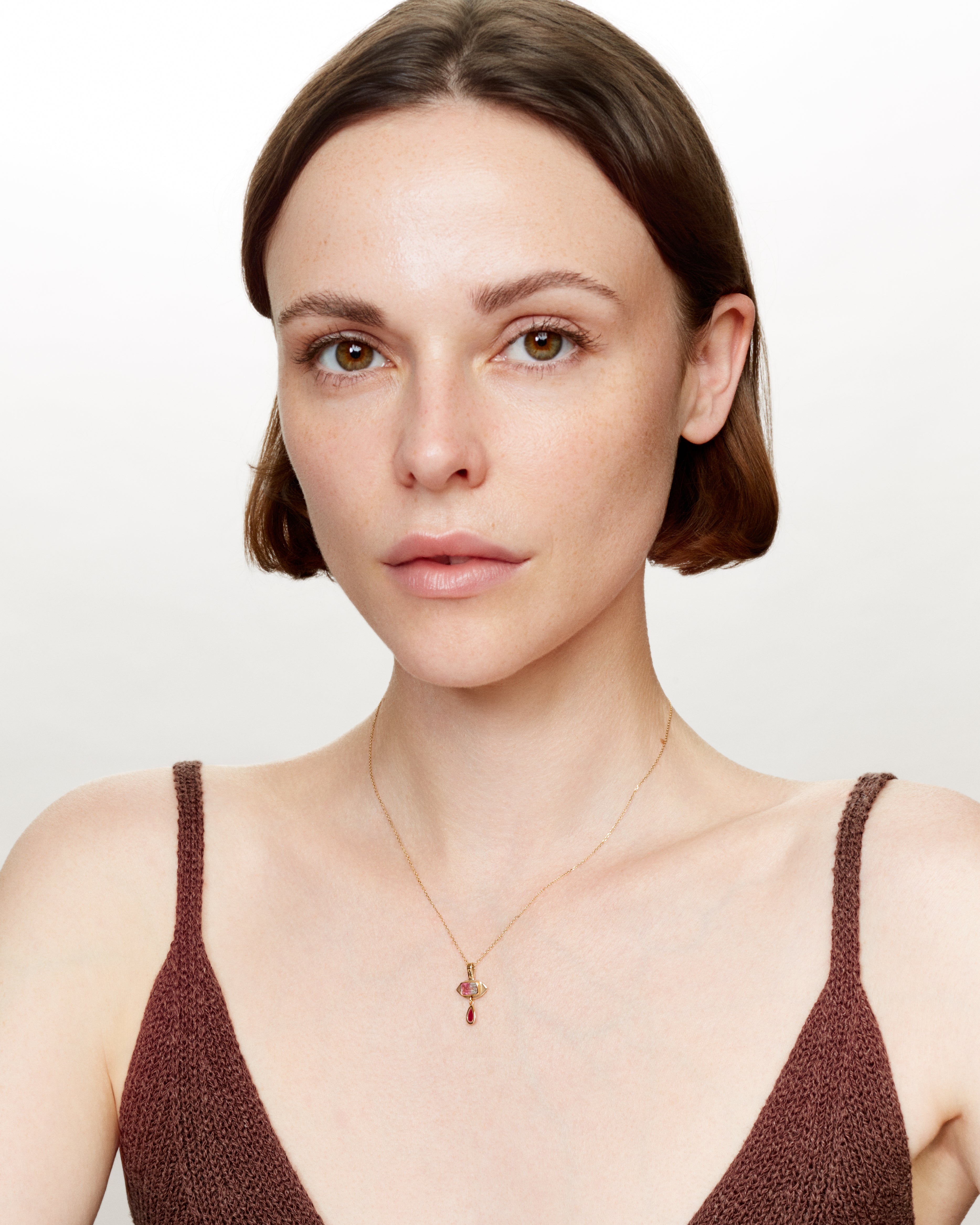 Tiny Eye Tourmaline and Ruby Necklace