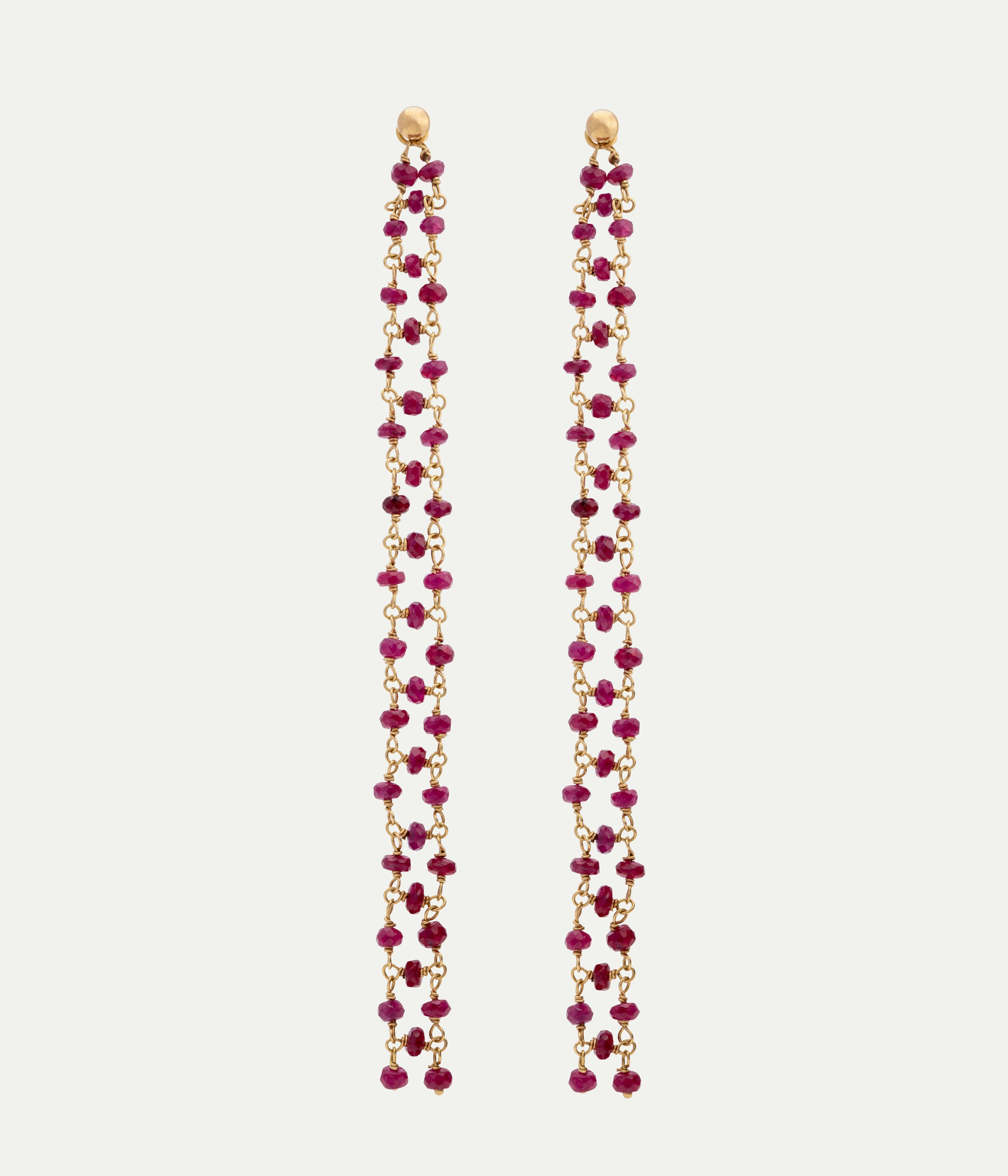 Boucles d'oreilles Franges or jaune et rubis