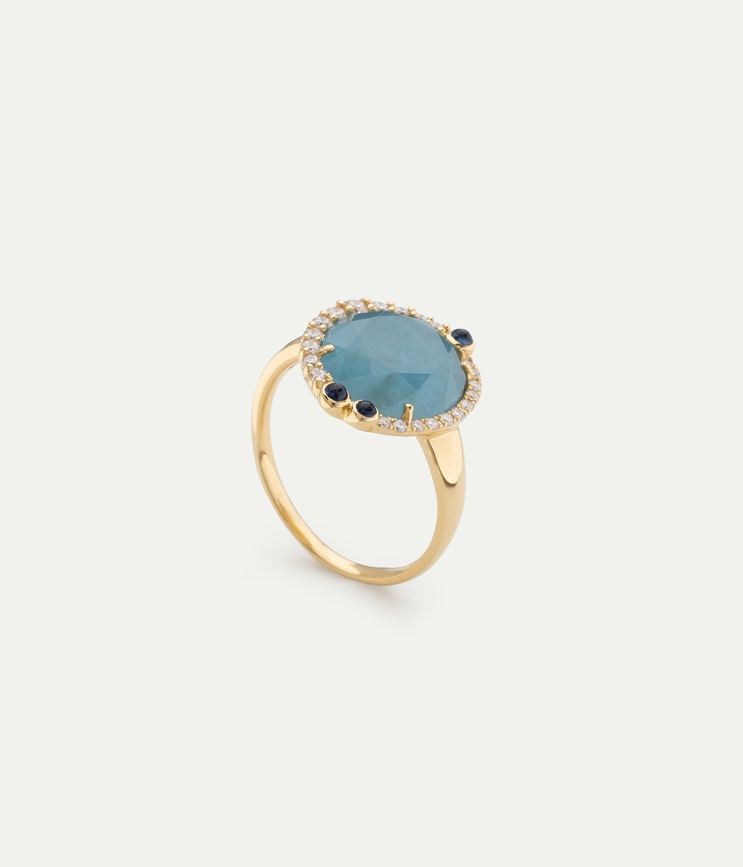 Bague Simone Aigue marine et saphirs bleus