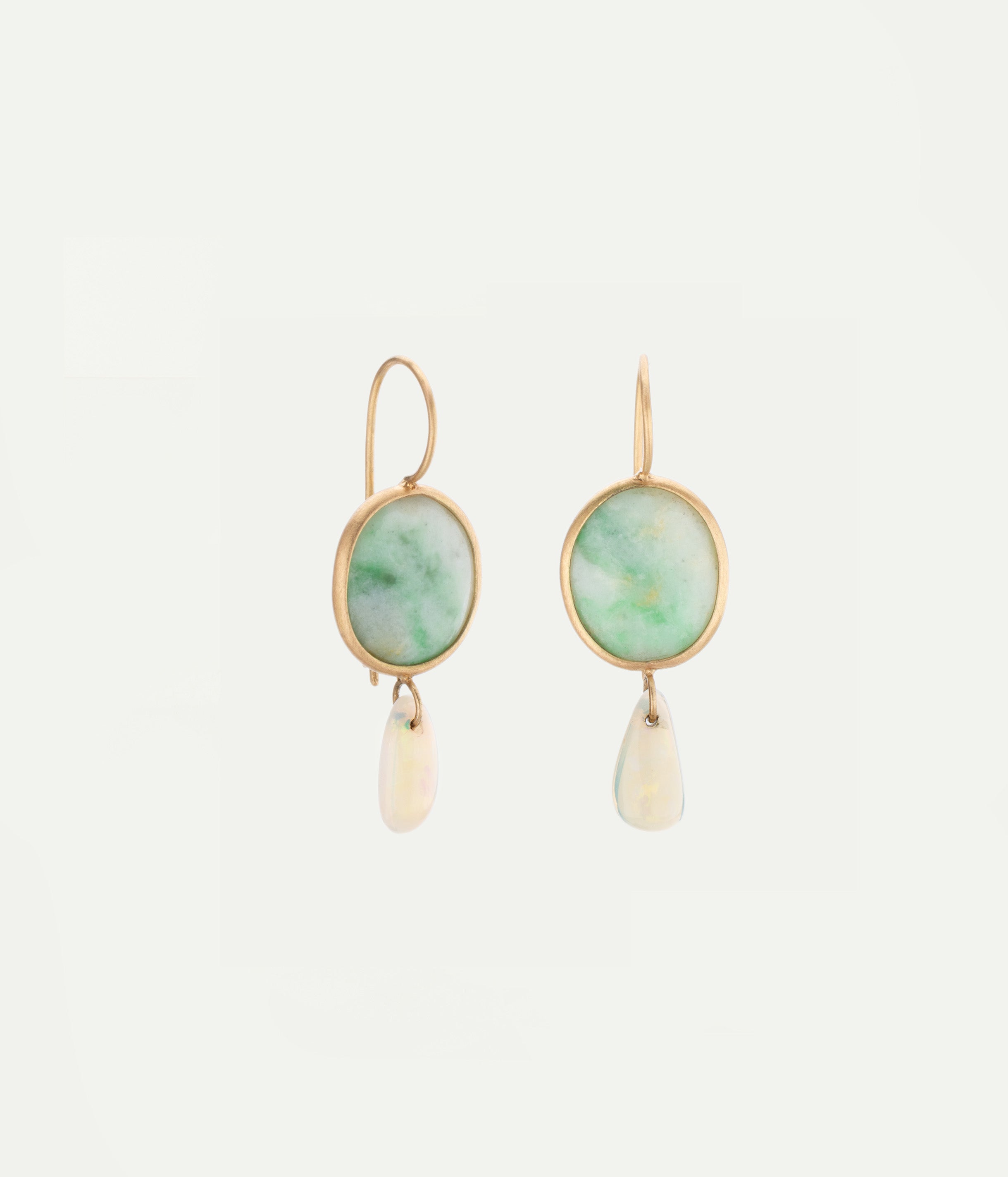 Boucles d'oreilles Dragonfly or jaune, jade et opale