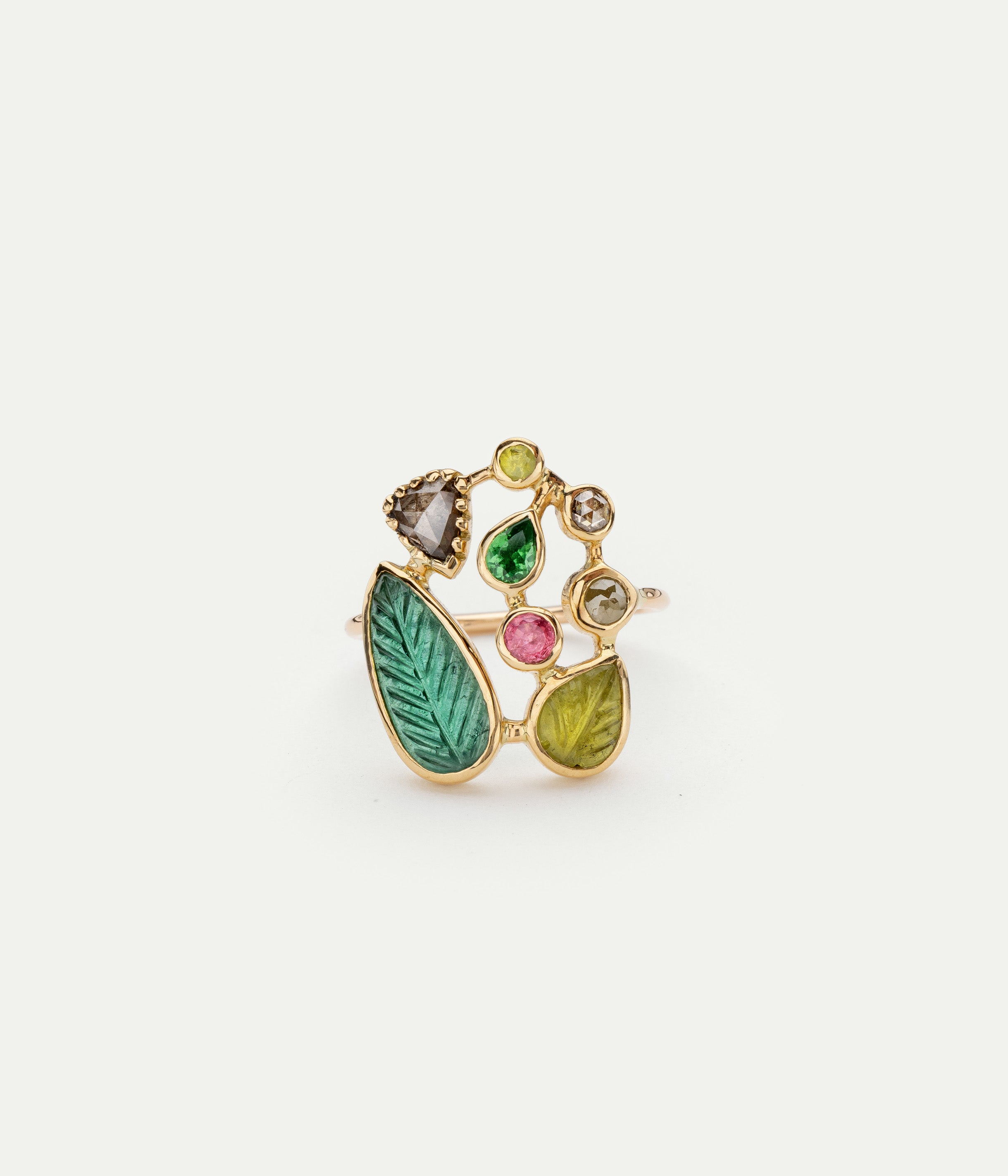 Jardin emerald and tourmaline ring