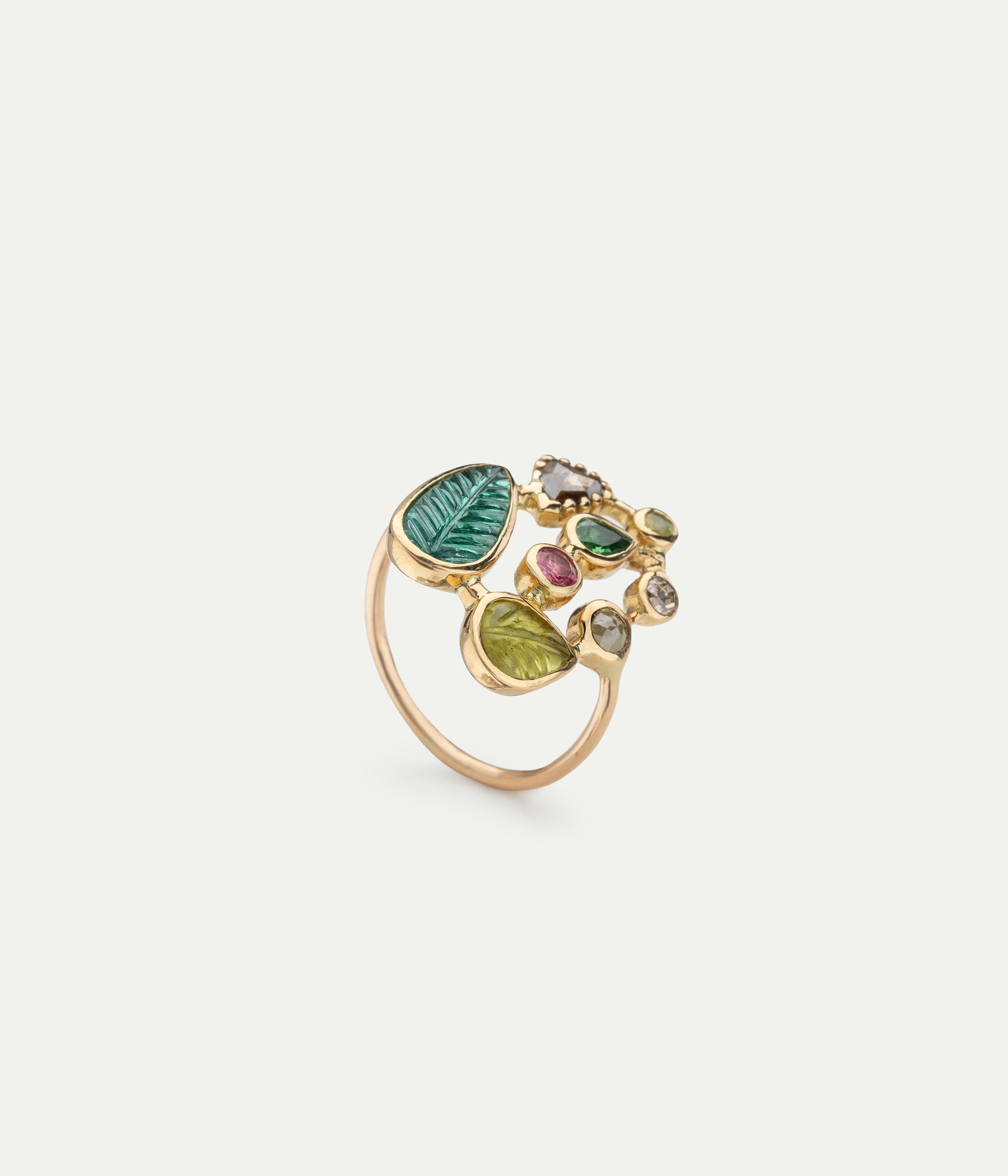 Jardin emerald and tourmaline ring