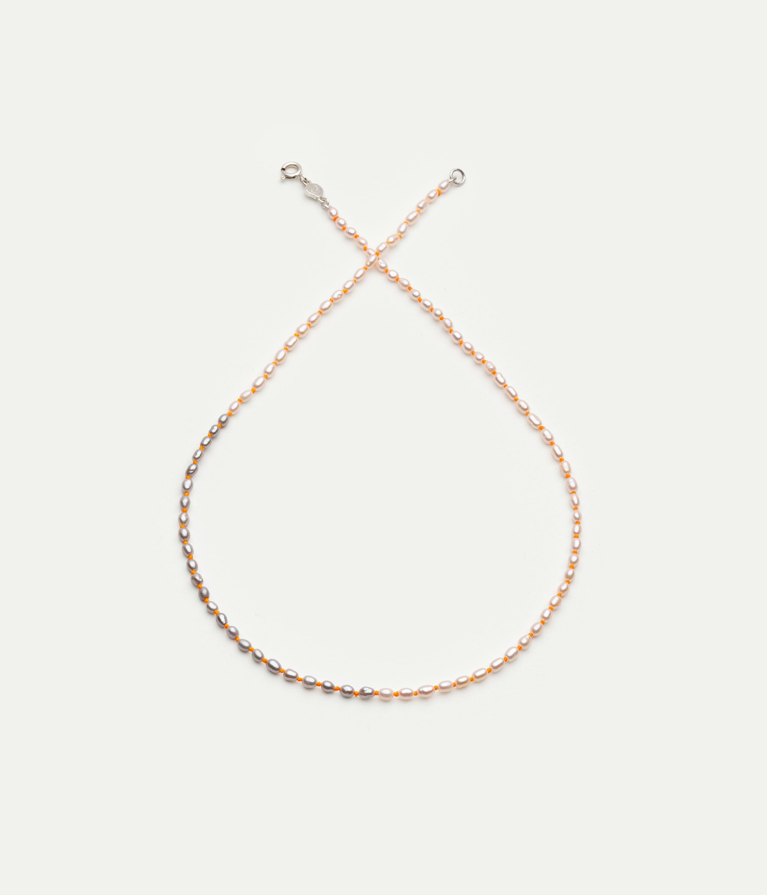 Mini Soga bicolor neon orange and pearls necklace