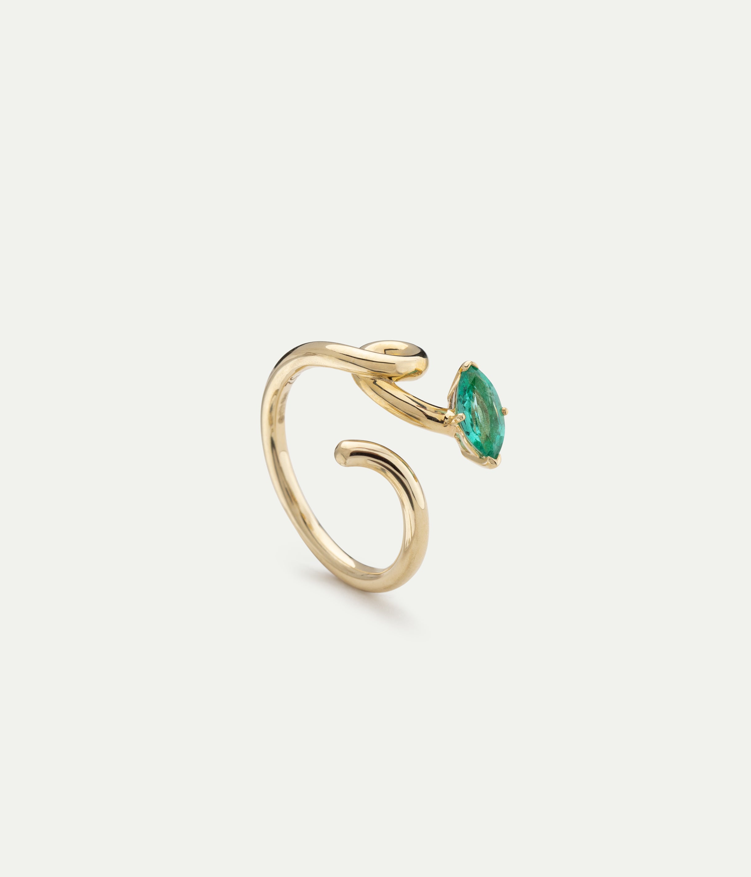 Baby Vine Tendril emerald ring