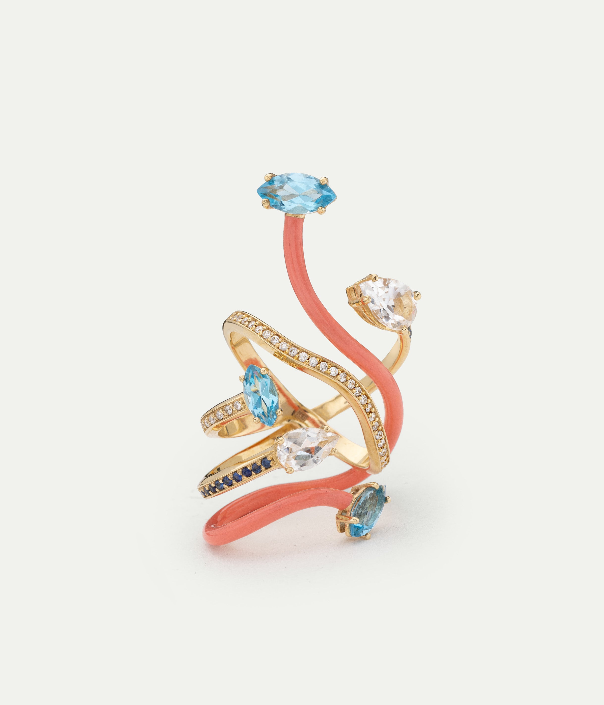 Bague Vine Wrapped Cocktail rose Topaze et Saphir 
