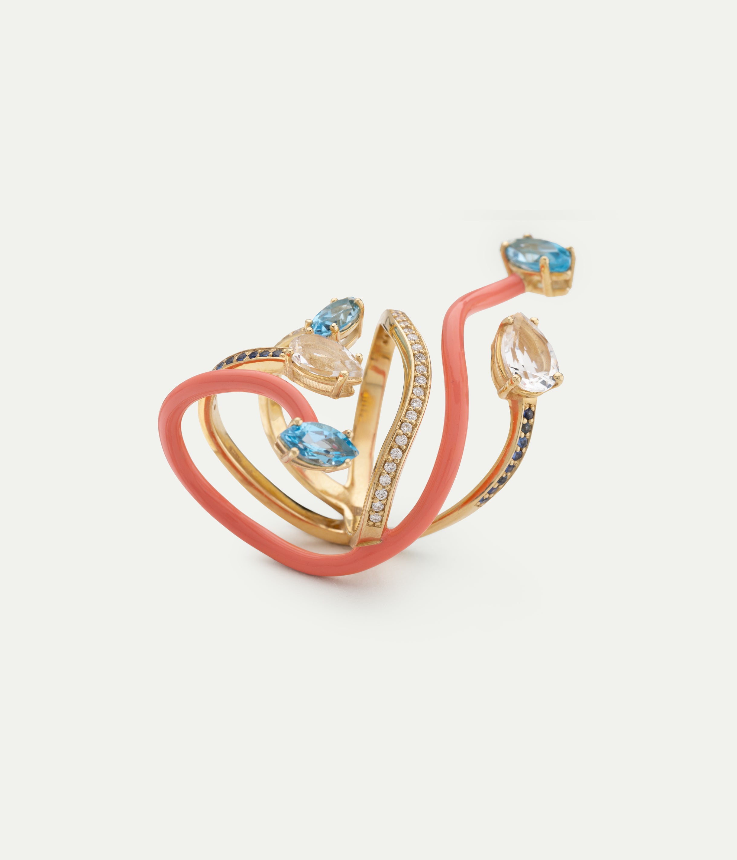 Bague Vine Wrapped Cocktail rose Topaze et Saphir 