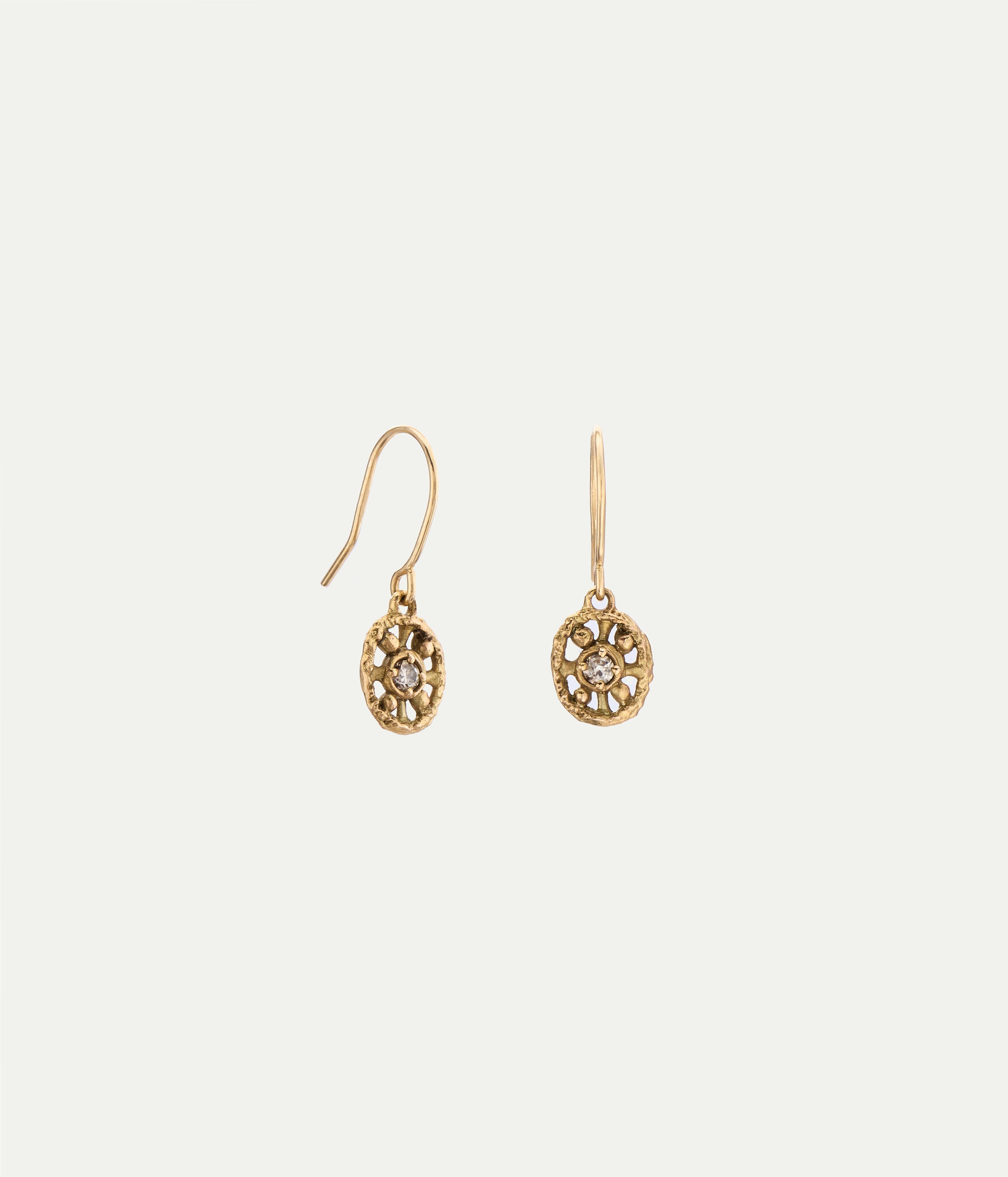 Small Snowflakes yellow gold and brown diamonds earrings