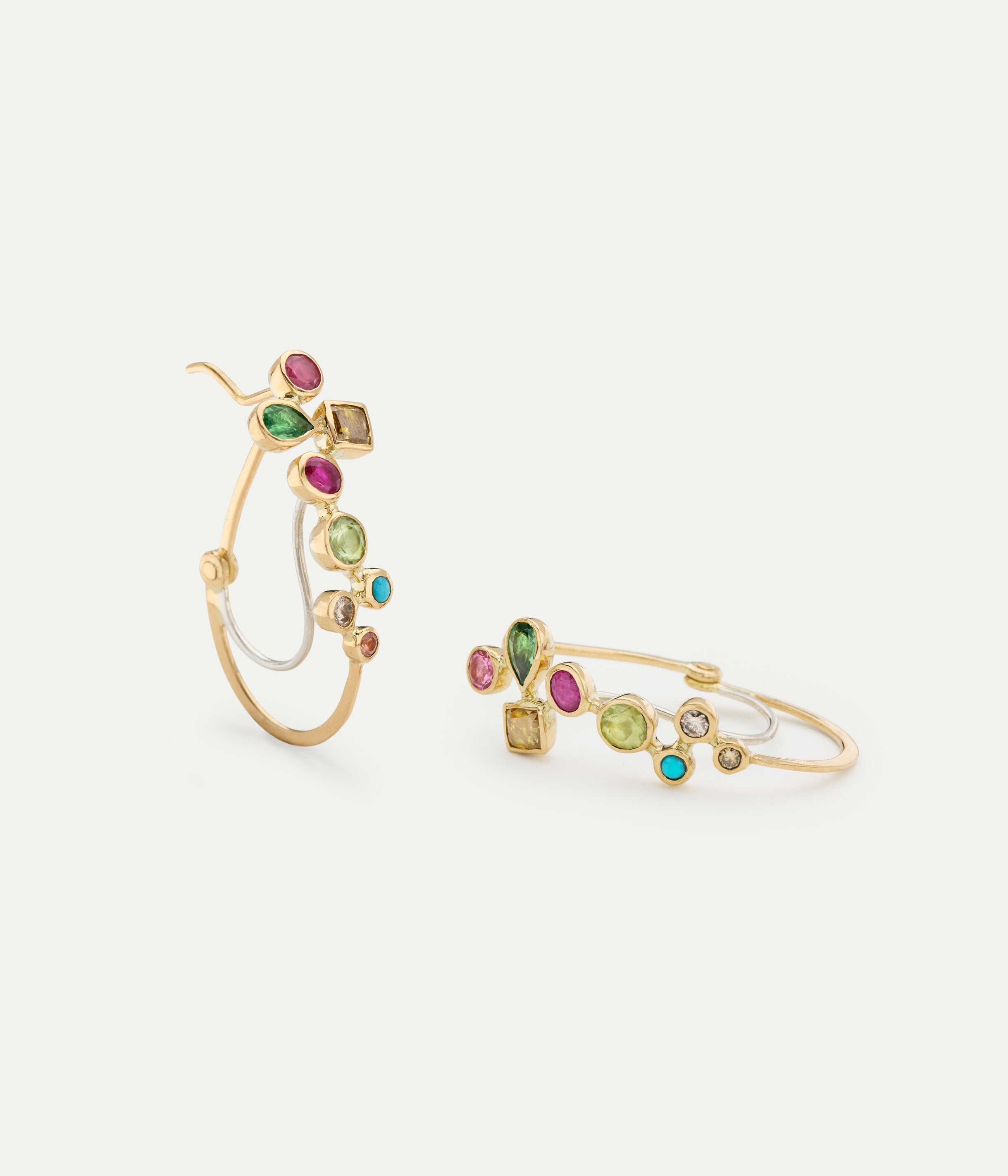 Boucles d'oreilles Poissardes chrysoberyl, diamant et tsavorite