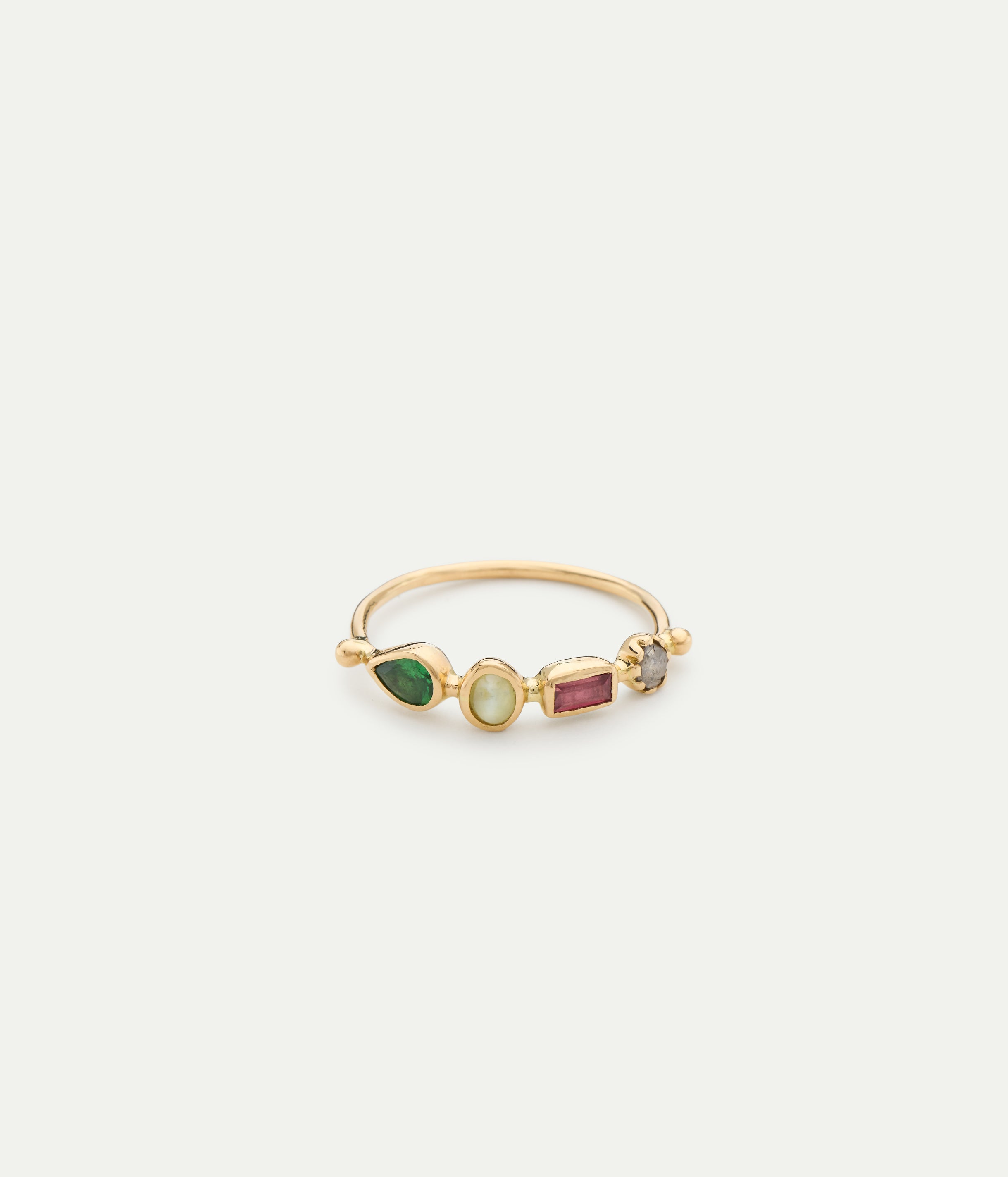 Simple chrysoberyl, tsavorite and sapphire ring
