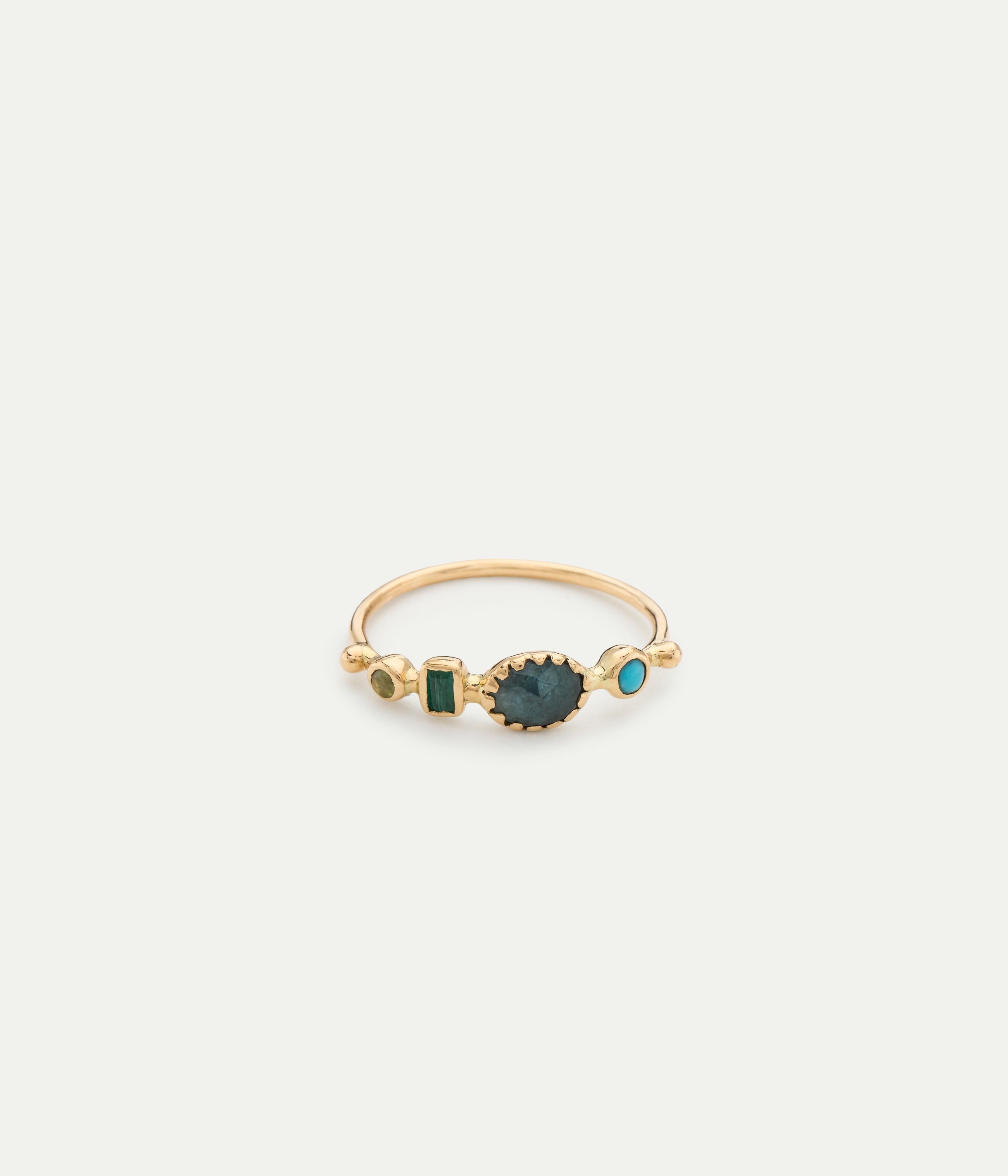 Bague Simple tourmaline, turquoise et émeraude
