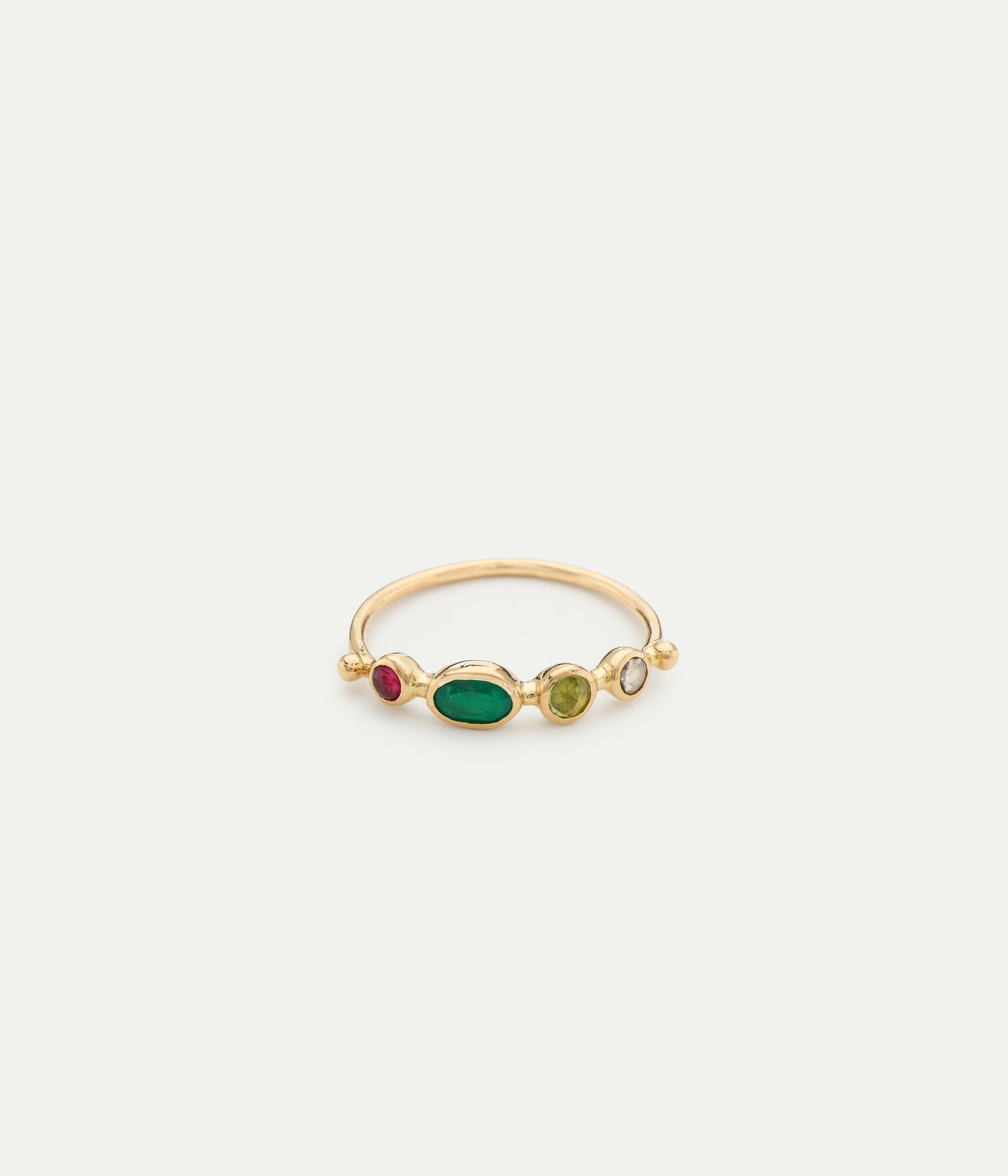 Bague Simple émeraude, chrysobéryl et rubis