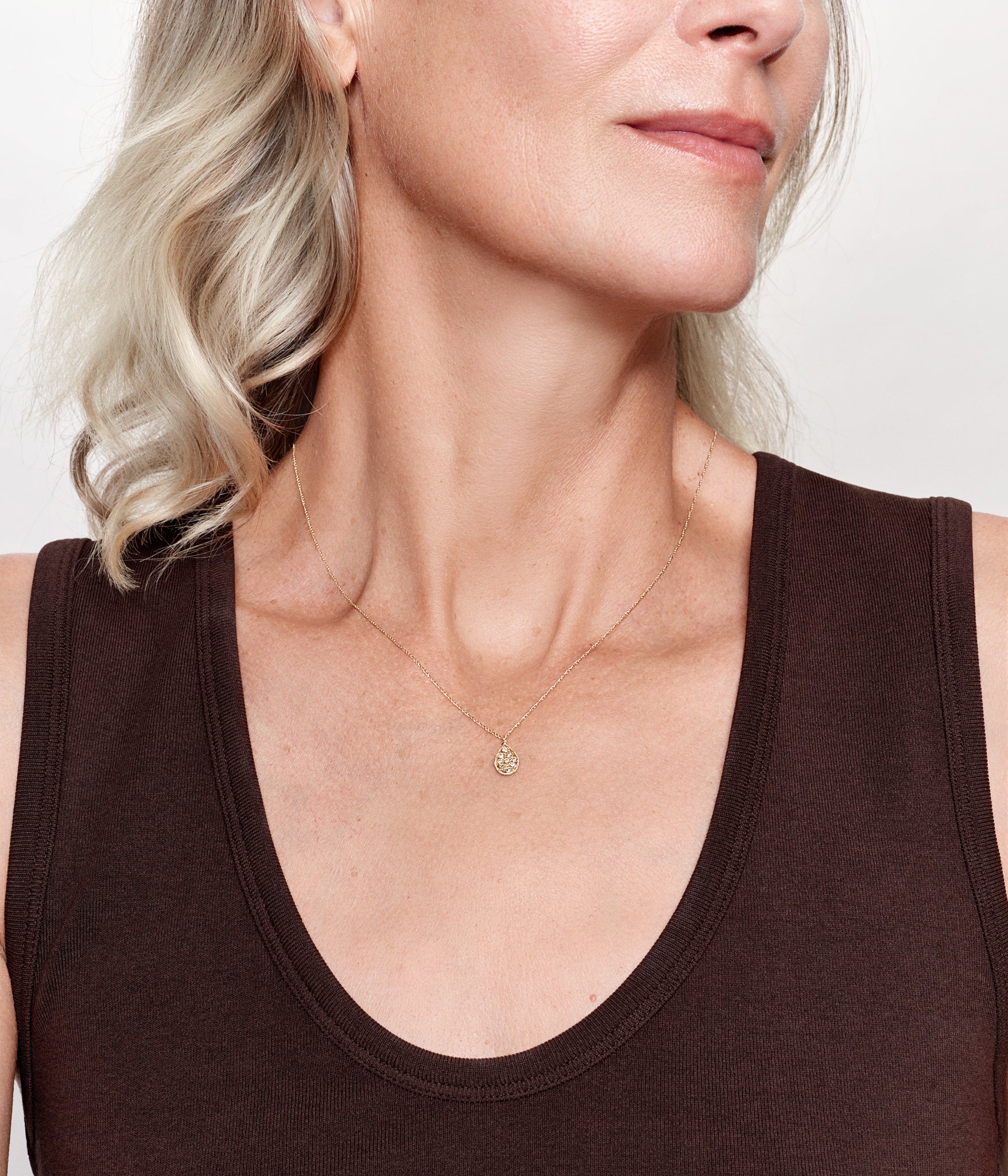 Collier Drop or jaune et diamants