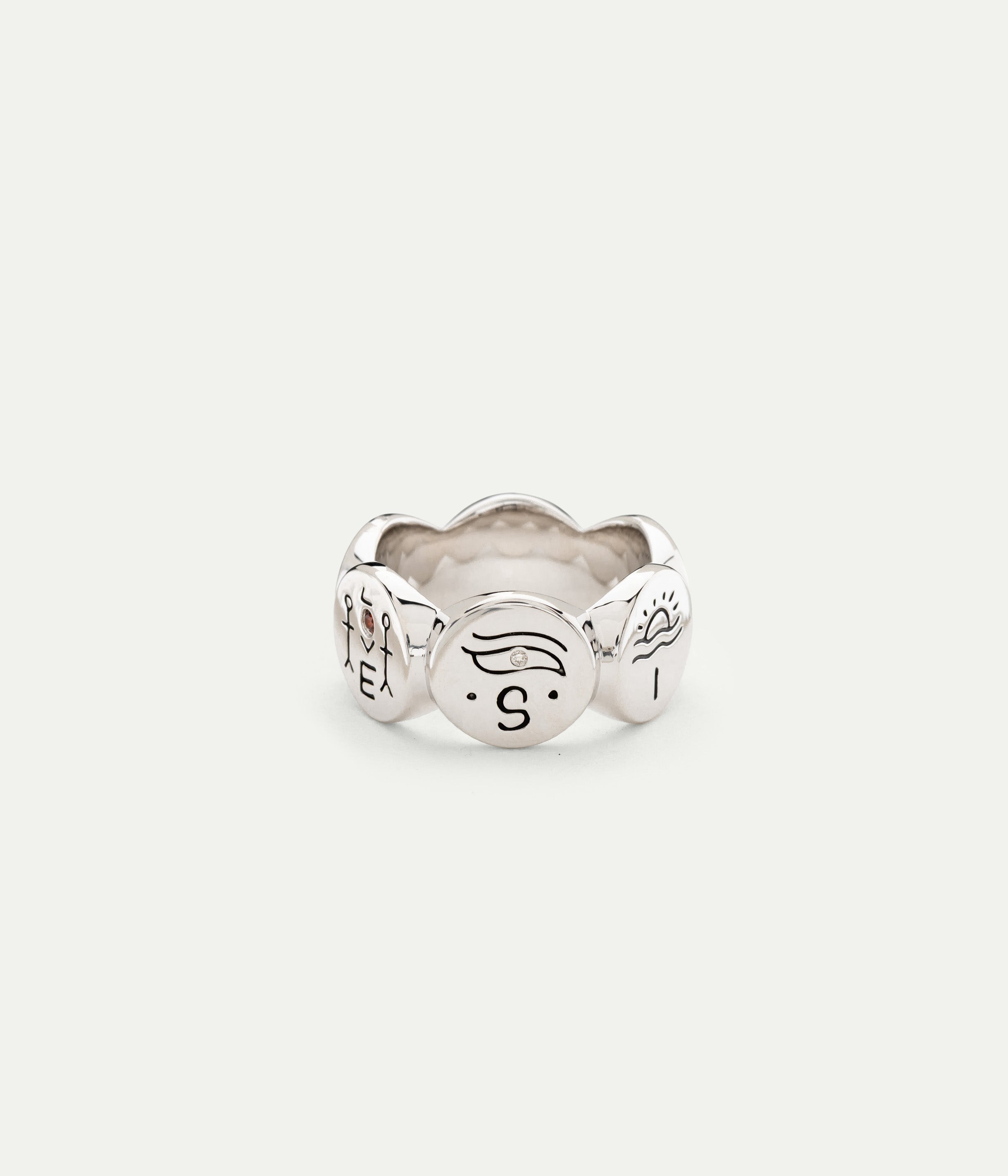 Simple Love silver, diamond and garnet ring