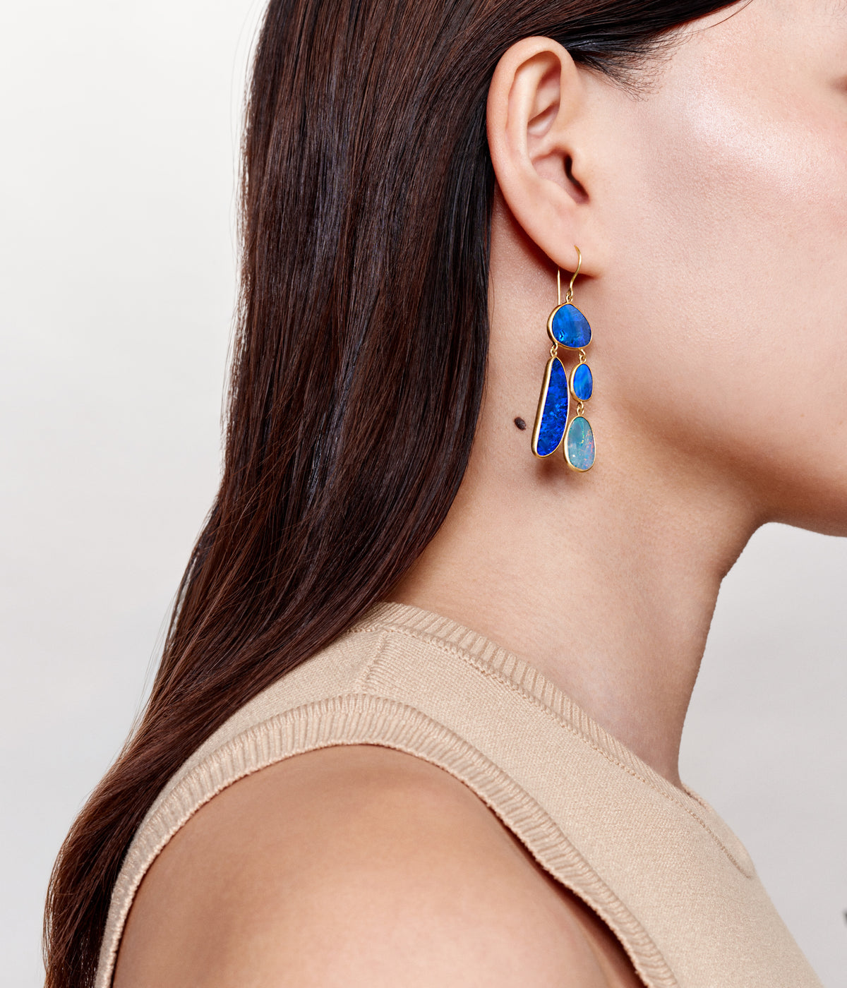 Boucles d'oreilles alectrona four drop or jaune et opale