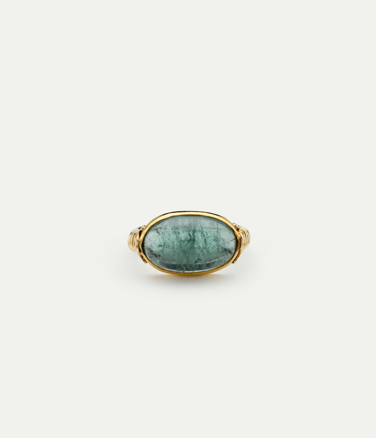 Blue Tourmaline, yellow gold and silver ring