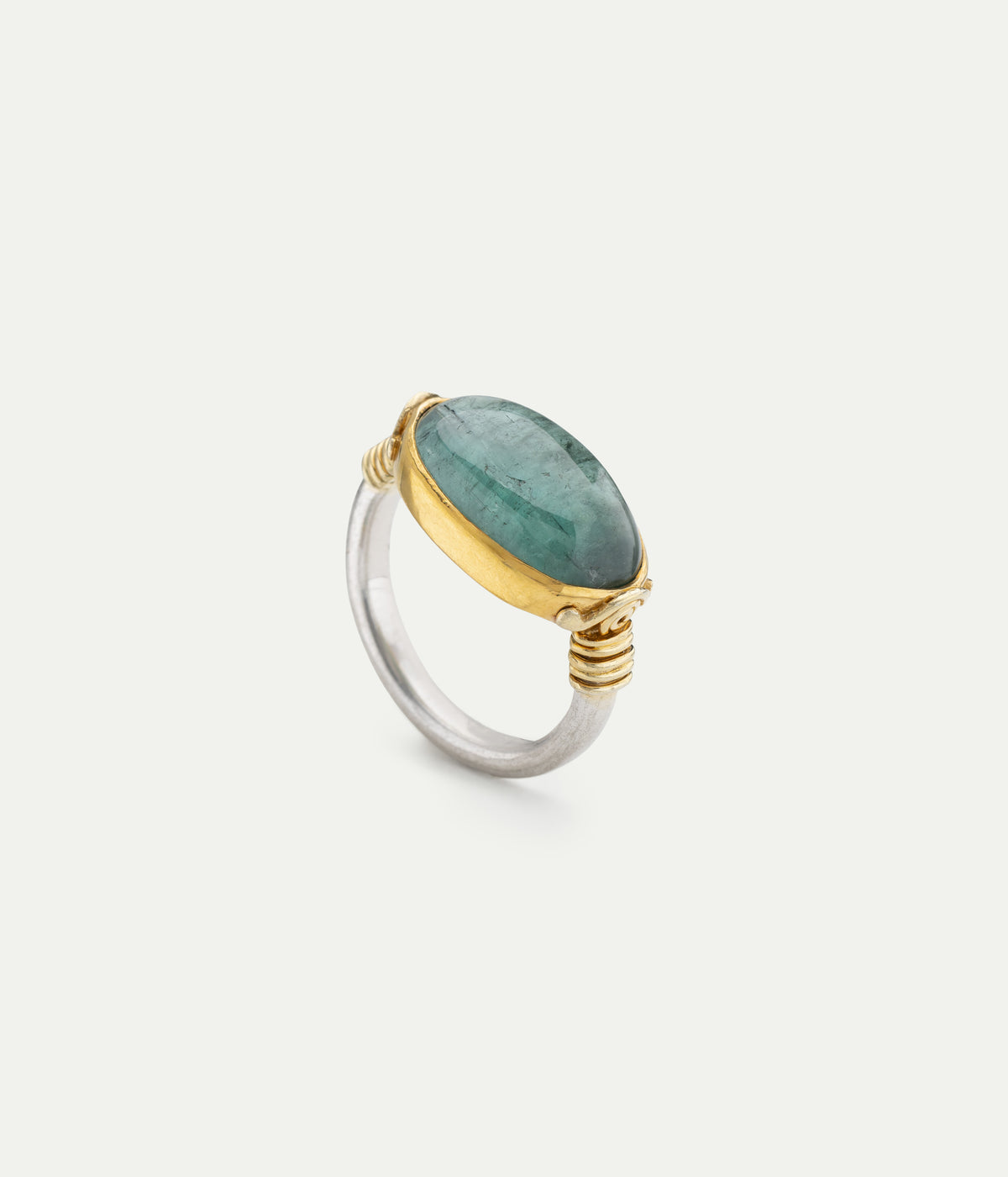 Blue Tourmaline, yellow gold and silver ring
