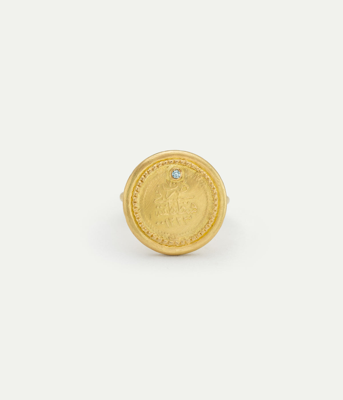 Ottoman coin yellow gold and blue diamond ring