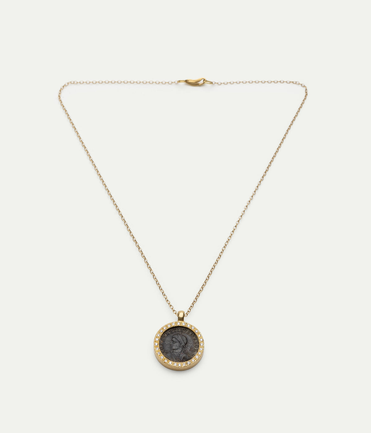 Antique Roman Coin yellow gold and diamonds necklace
