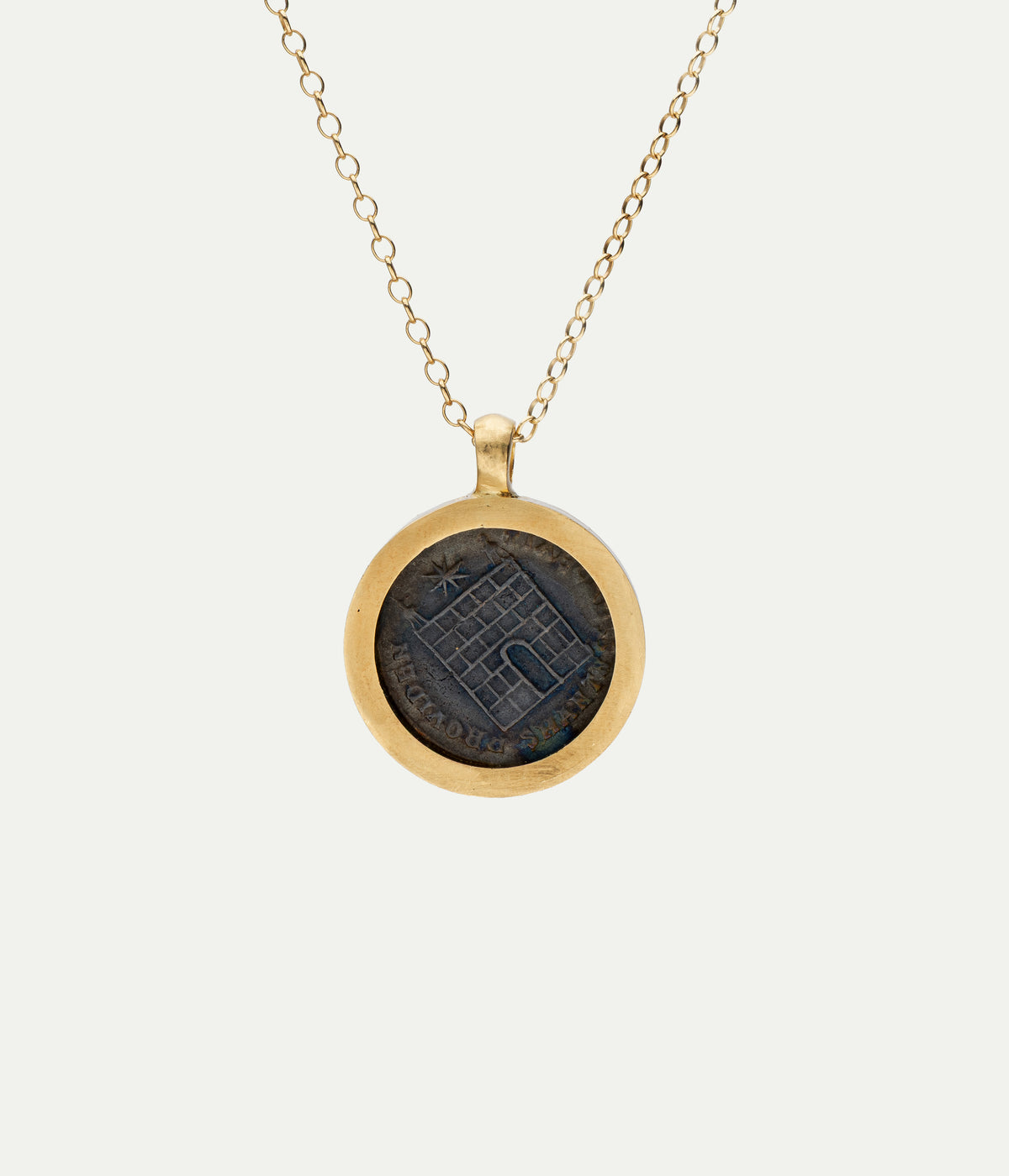 Antique Roman Coin yellow gold and diamonds necklace