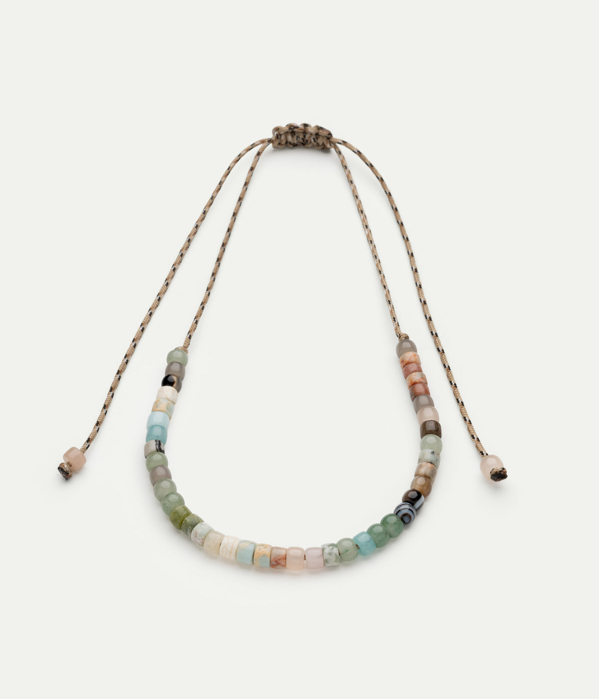 Neutral Silk Japanese Kumihimo Quartz, Agate & Aventurine necklace