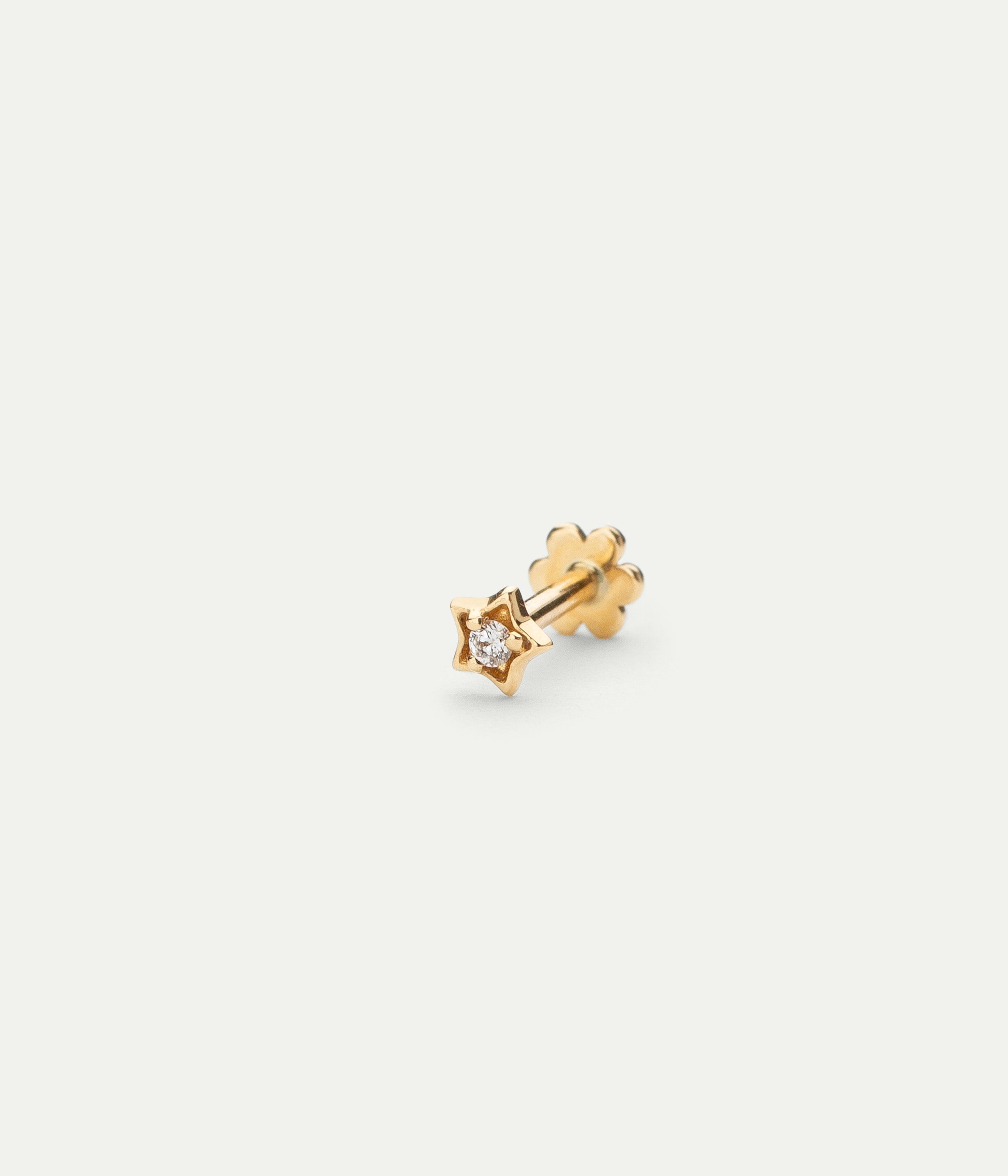 Stud single Solitaire Star or jaune et diamant