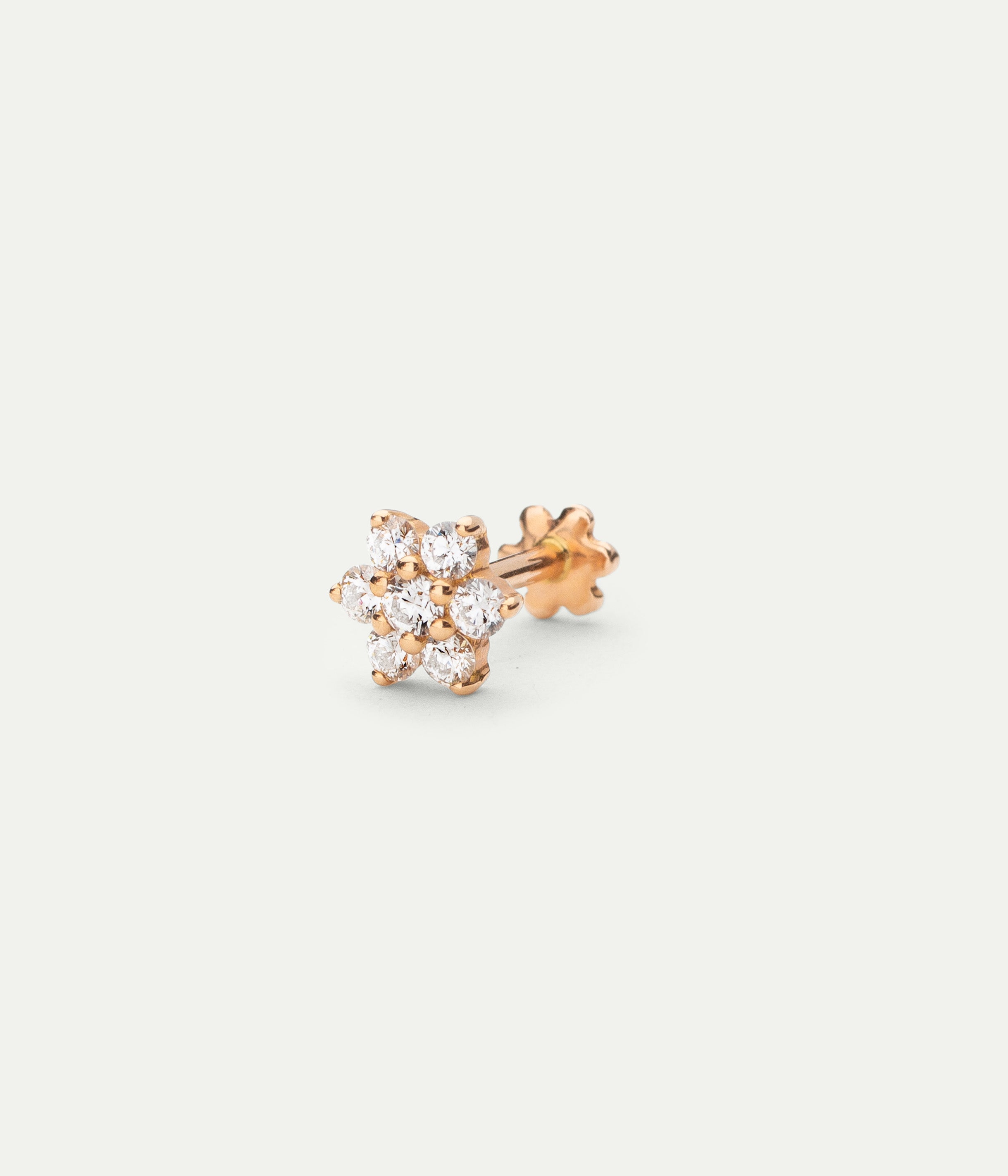 Flower rose gold and diamonds large single Stud