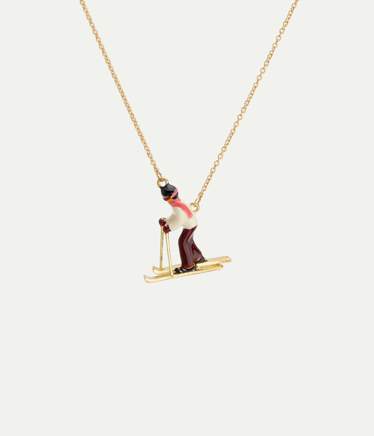 Collier Ski or jaune et émail