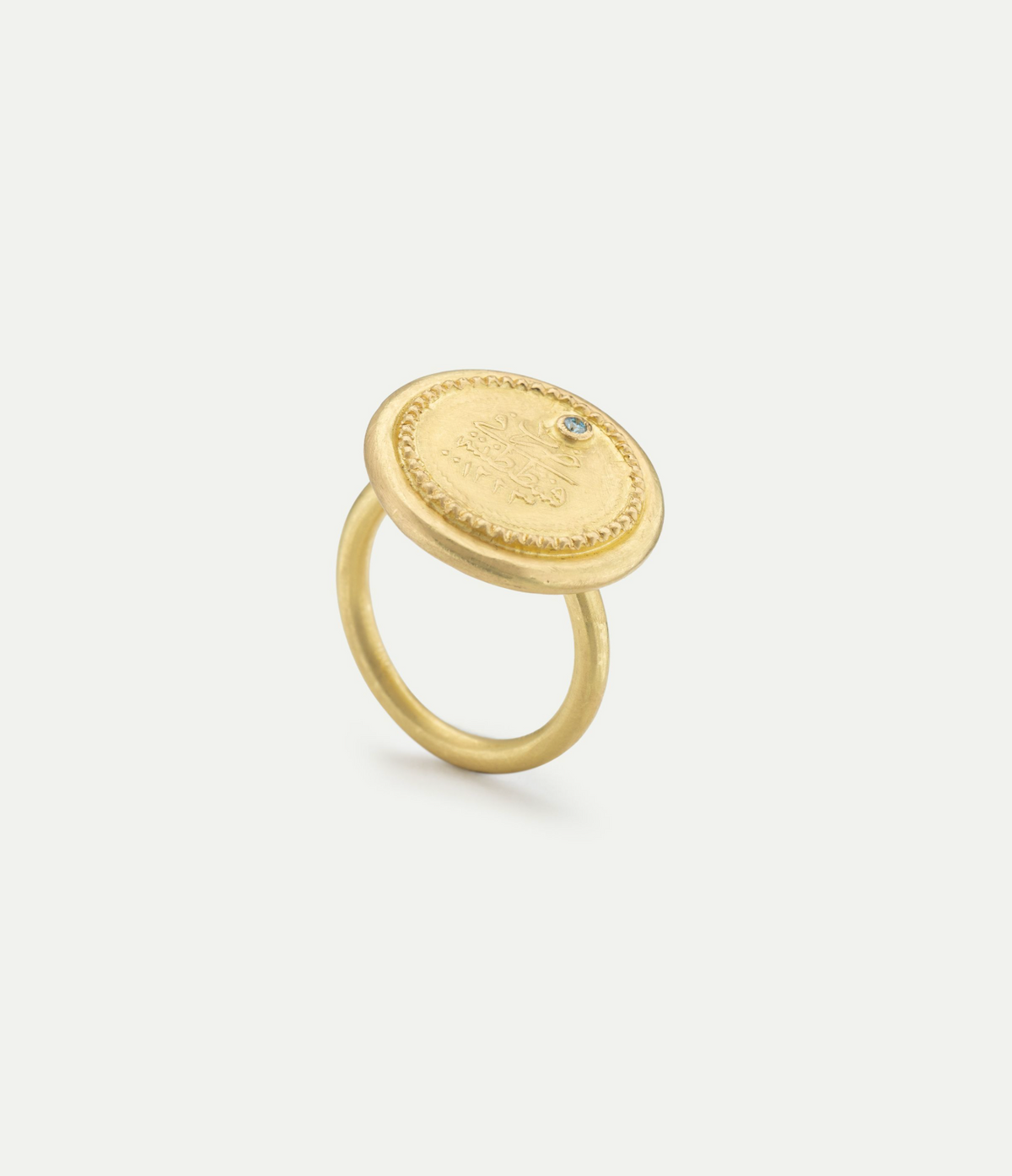Ottoman coin yellow gold and blue diamond ring