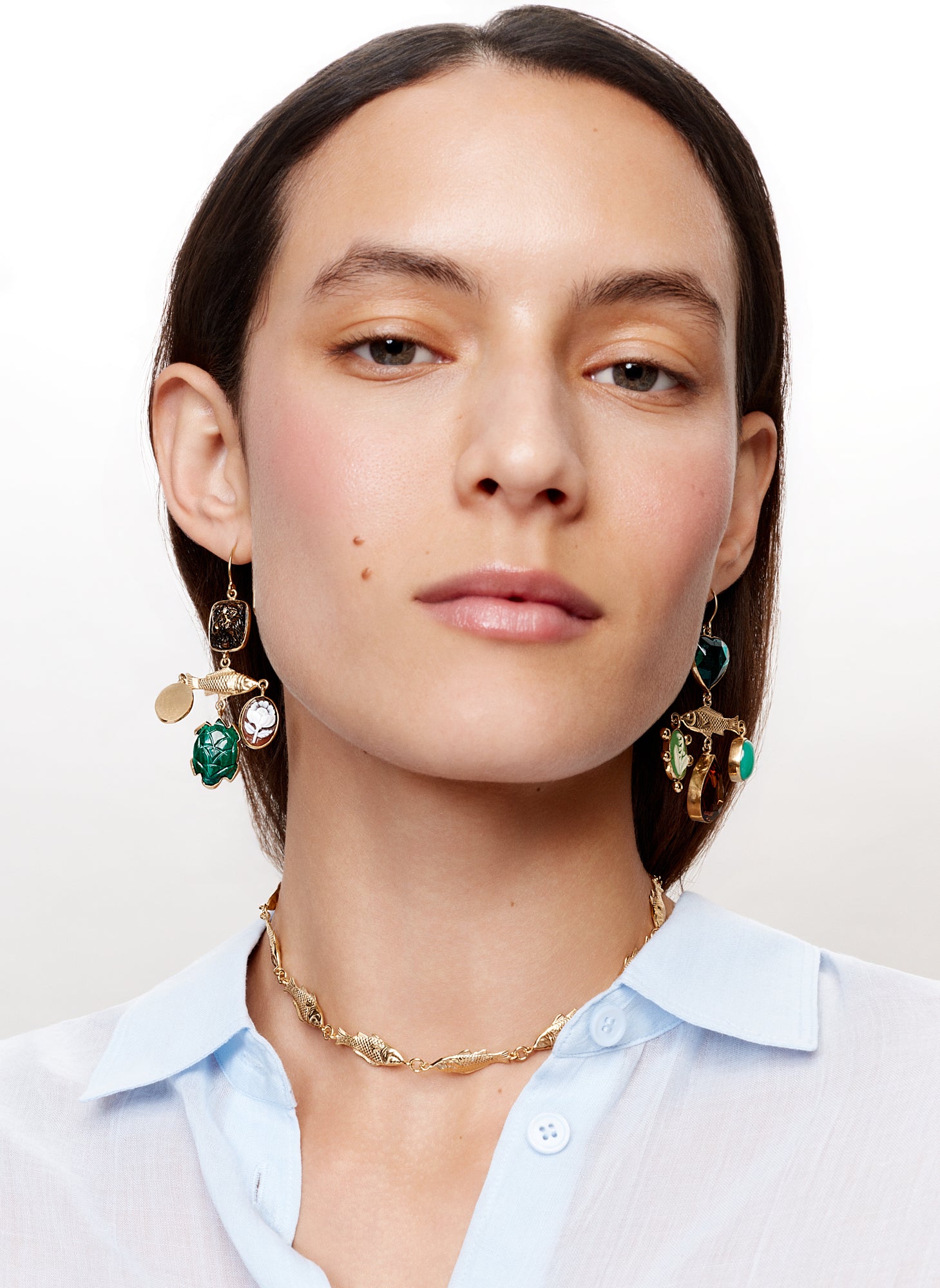 Boucles d'oreilles Fish Balance Drop chrysoprase et malachite