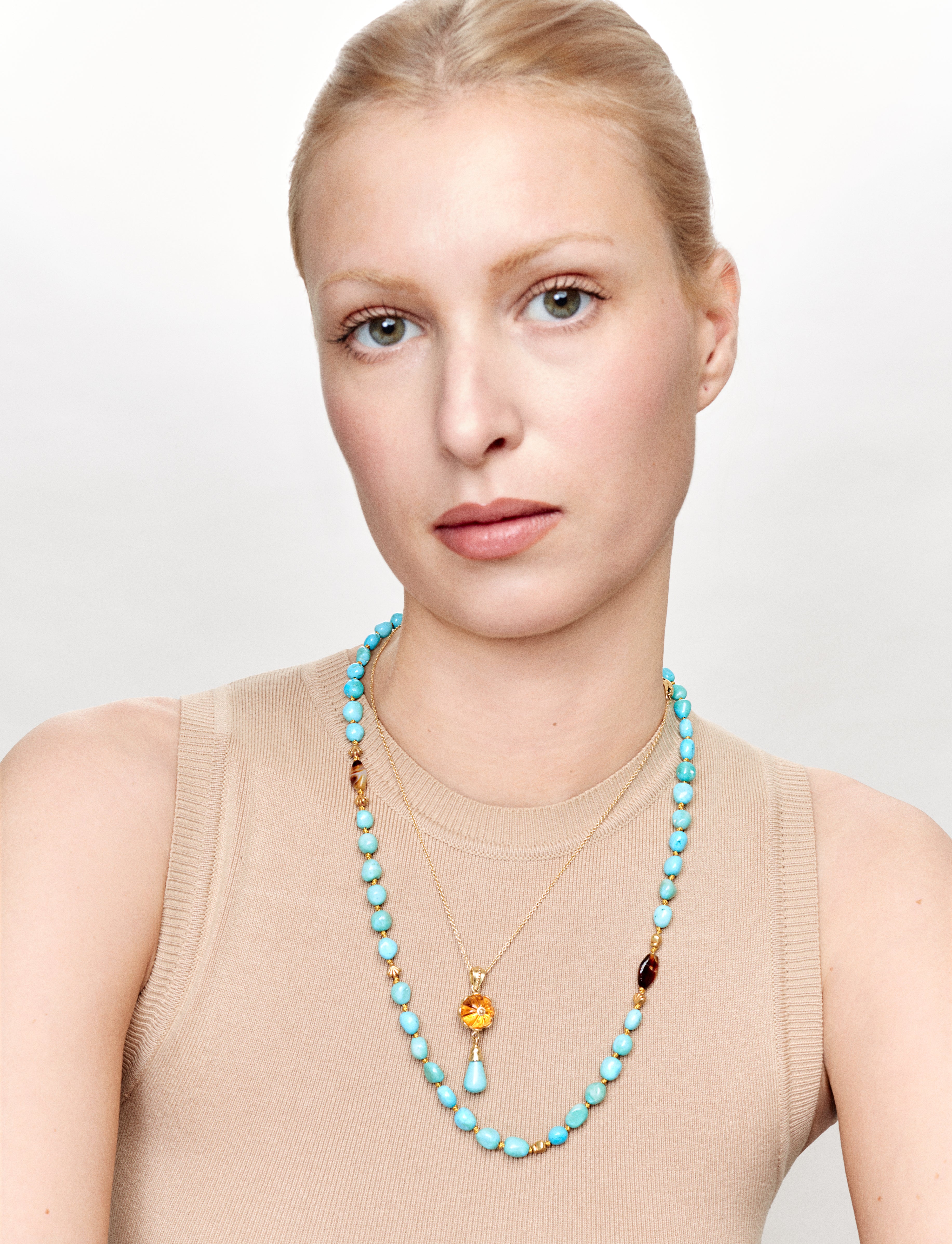 Collier Pumkin citrine et turquoise