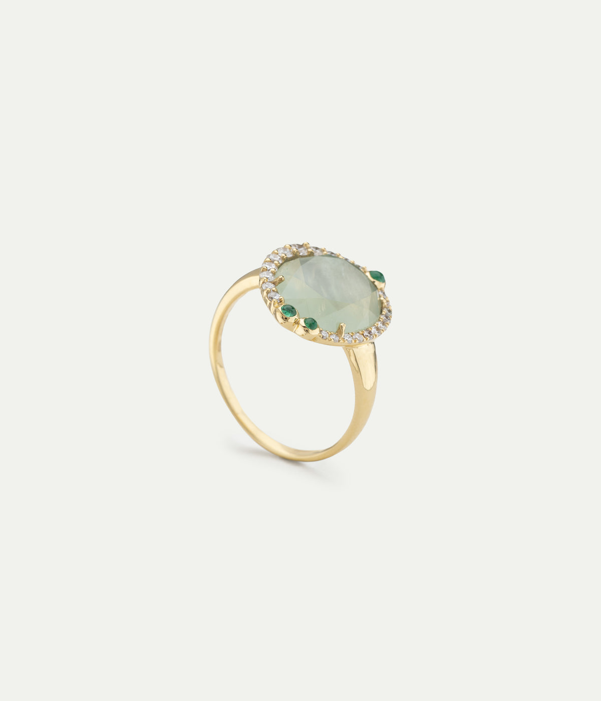 Bague Simone Prehnite et émeraudes vertes