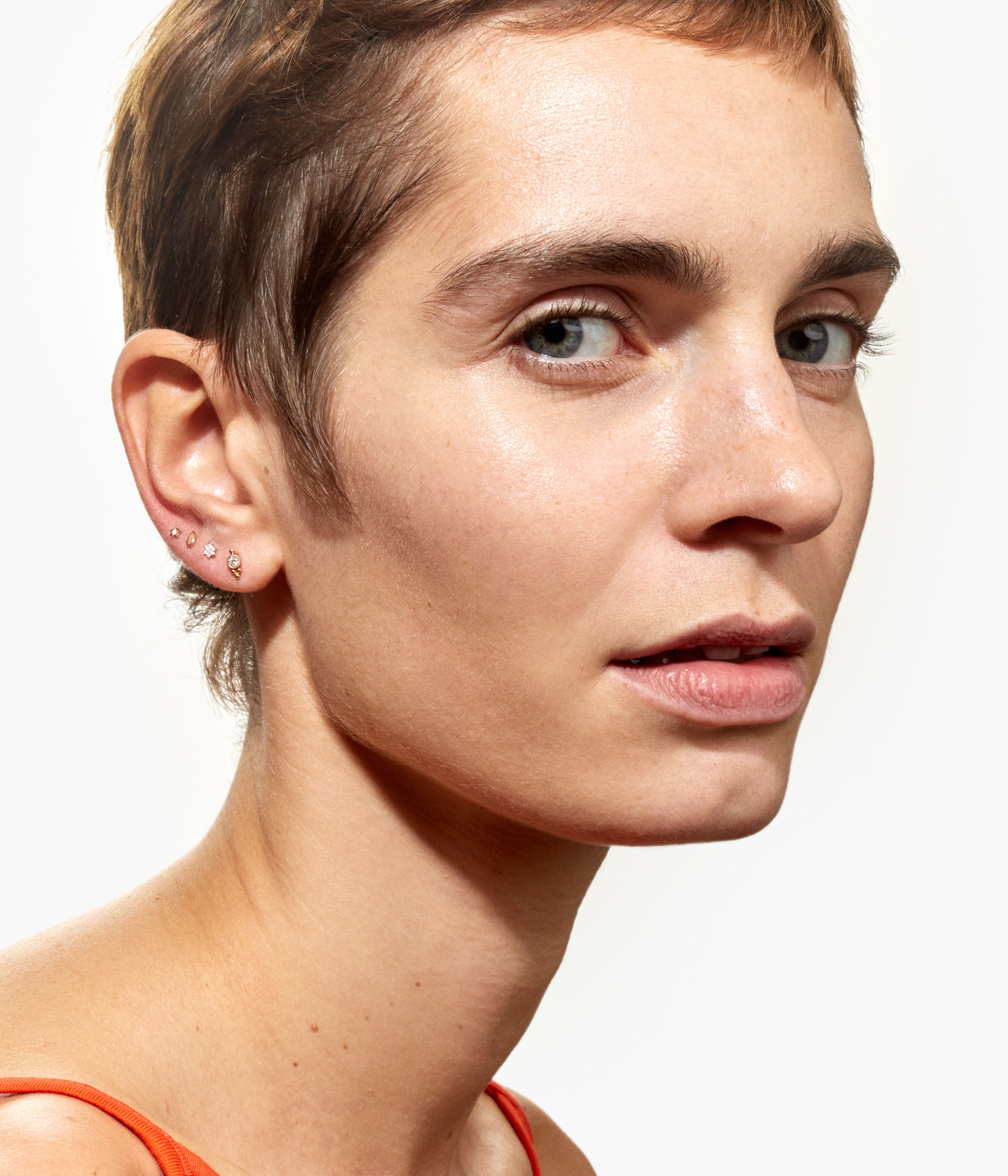 Four Ball Trinity Rose gold and diamond single stud